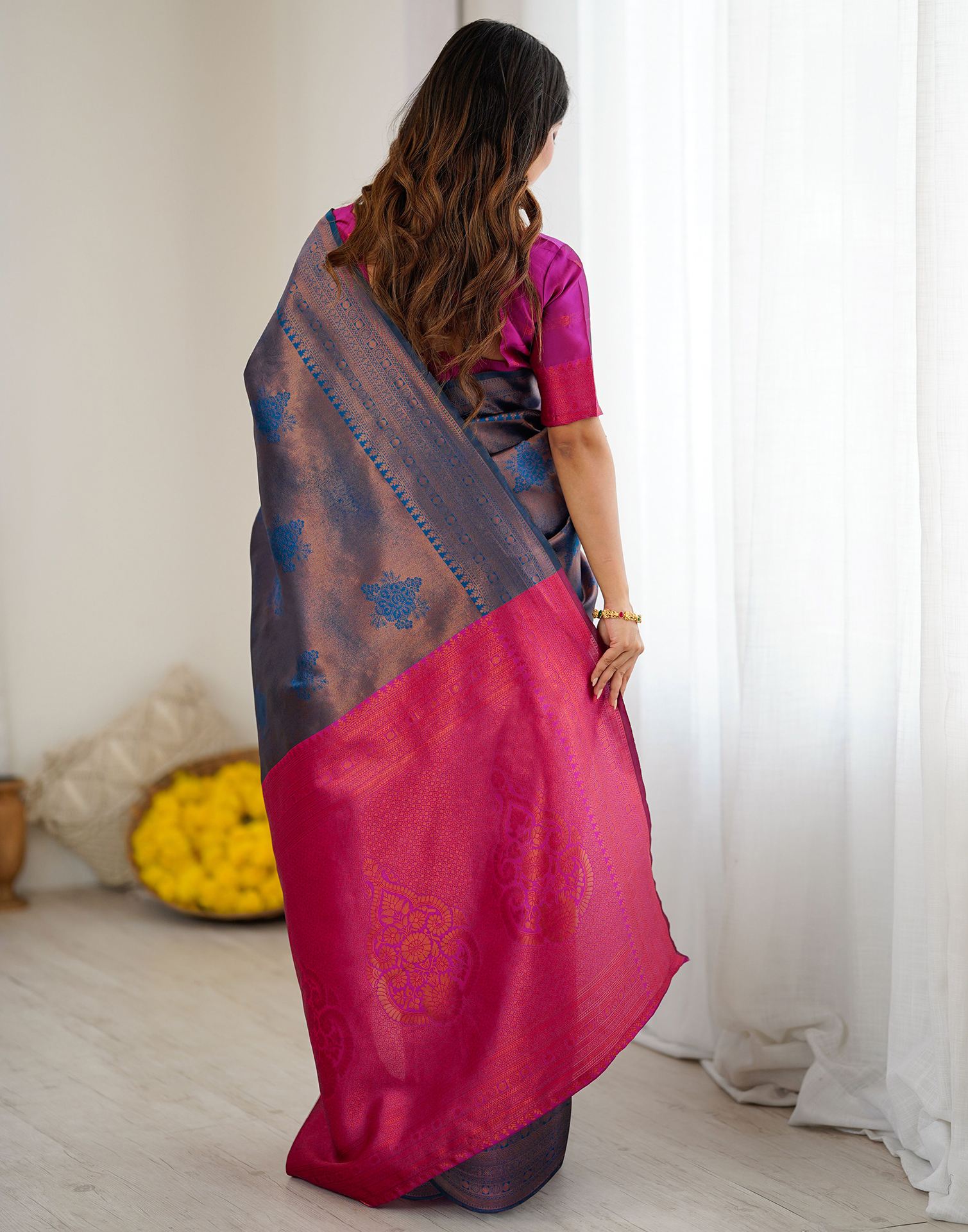 Rama Blue Silk Woven Saree