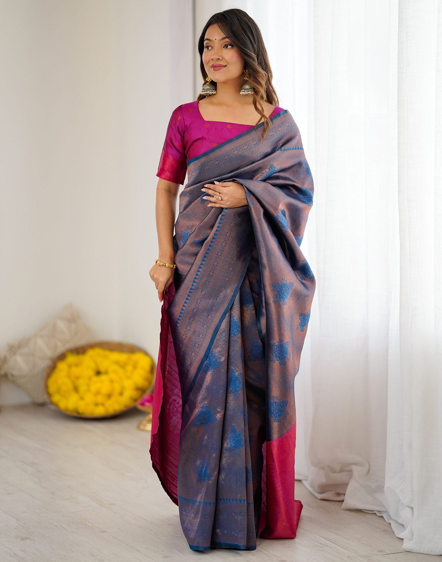 Rama Blue Silk Woven Saree