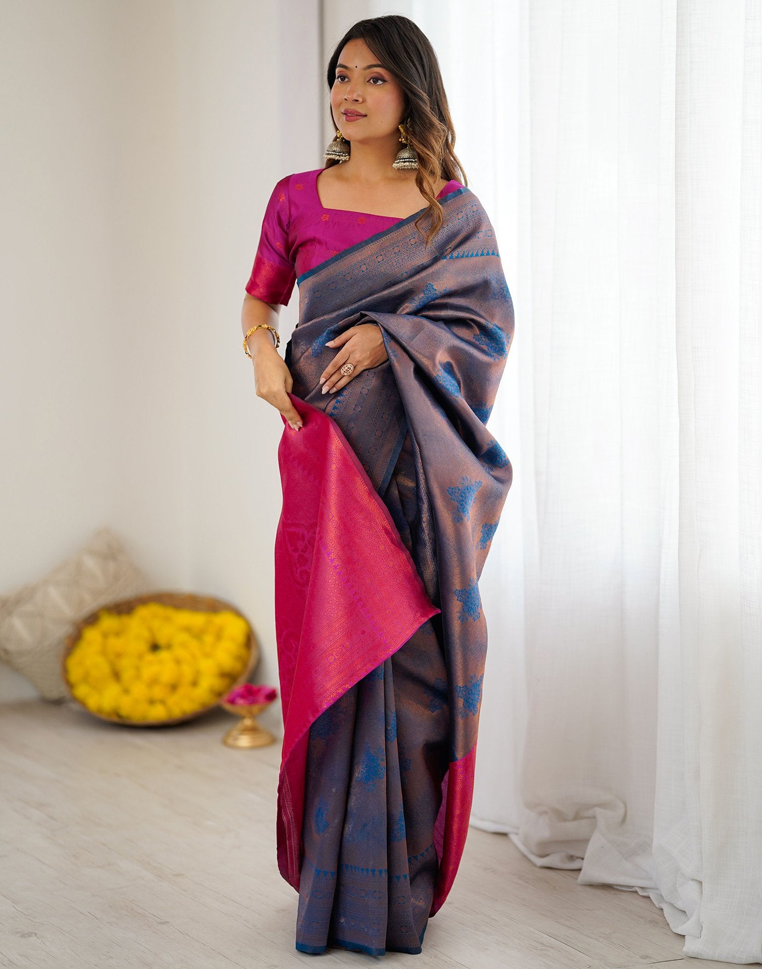 Rama Blue Silk Woven Saree