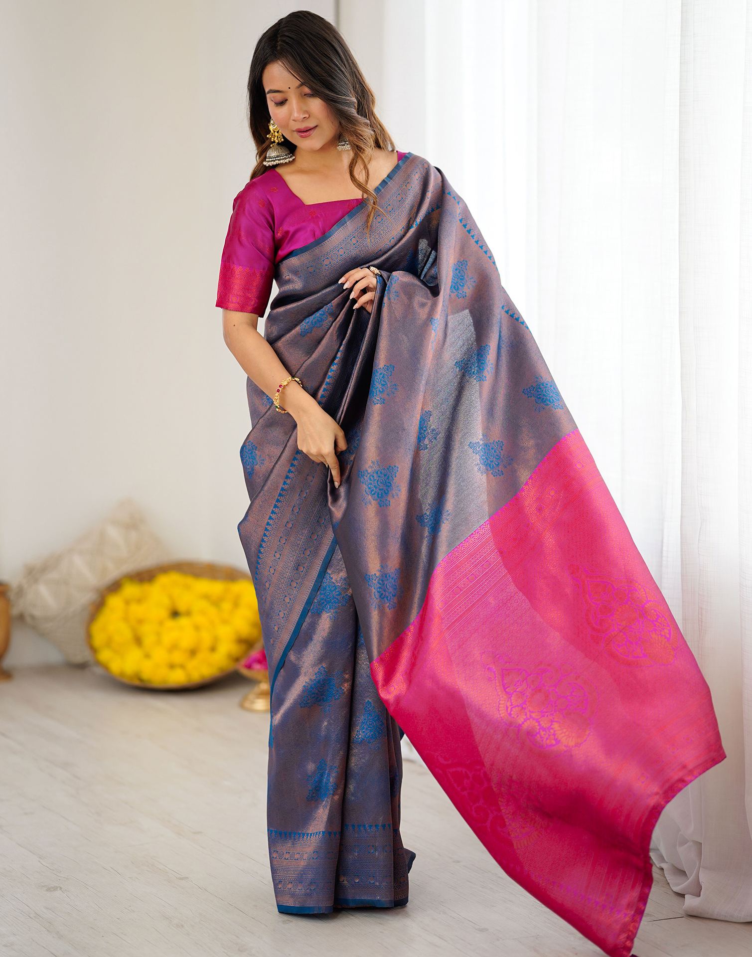 Rama Blue Silk Woven Saree