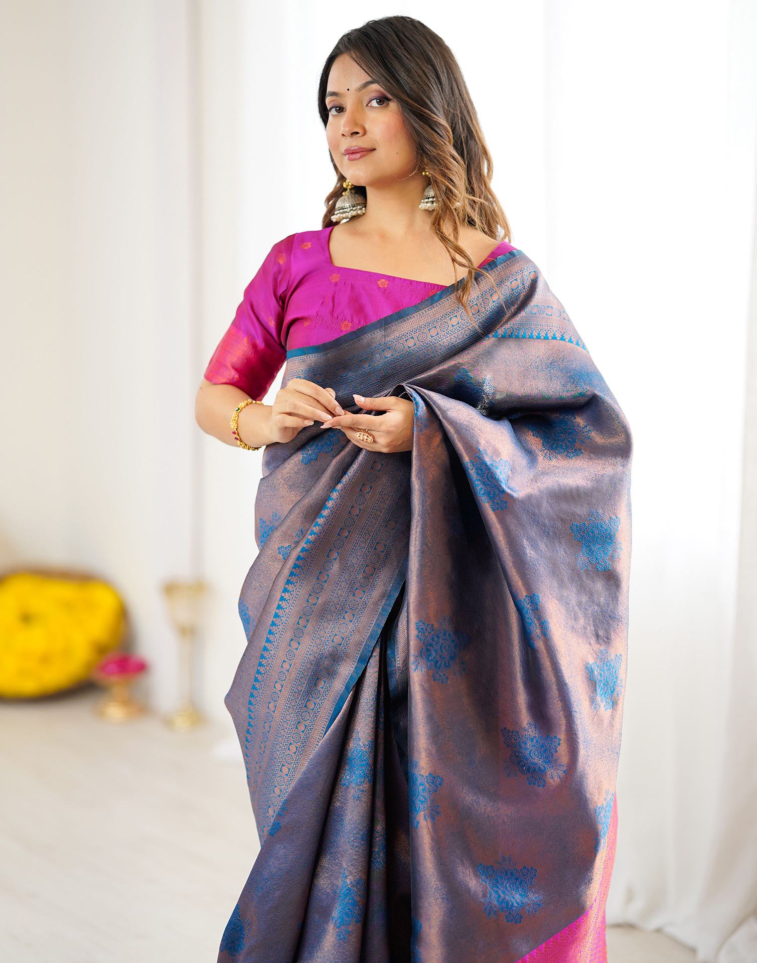 Rama Blue Silk Woven Saree