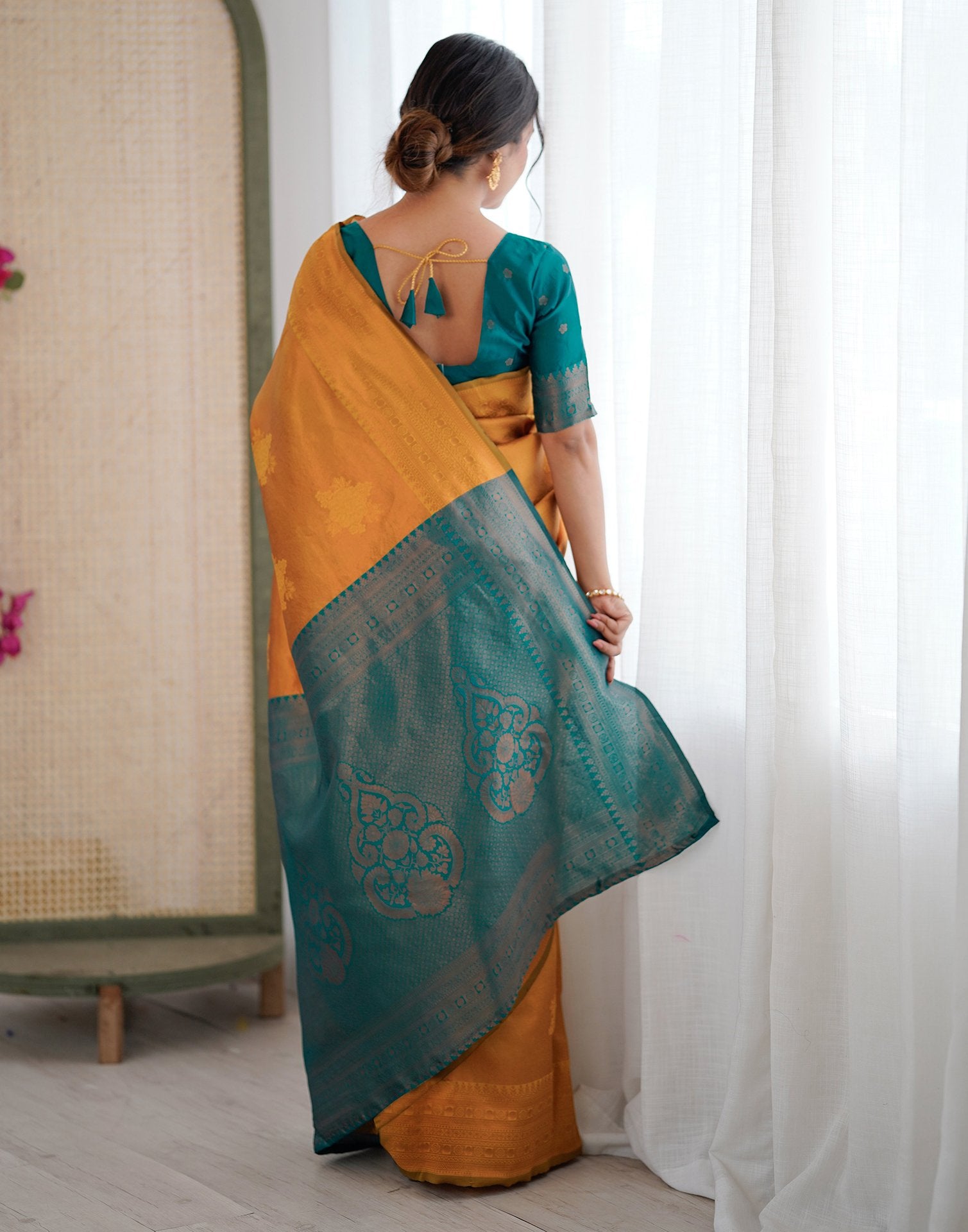 Yellow Silk Woven Saree