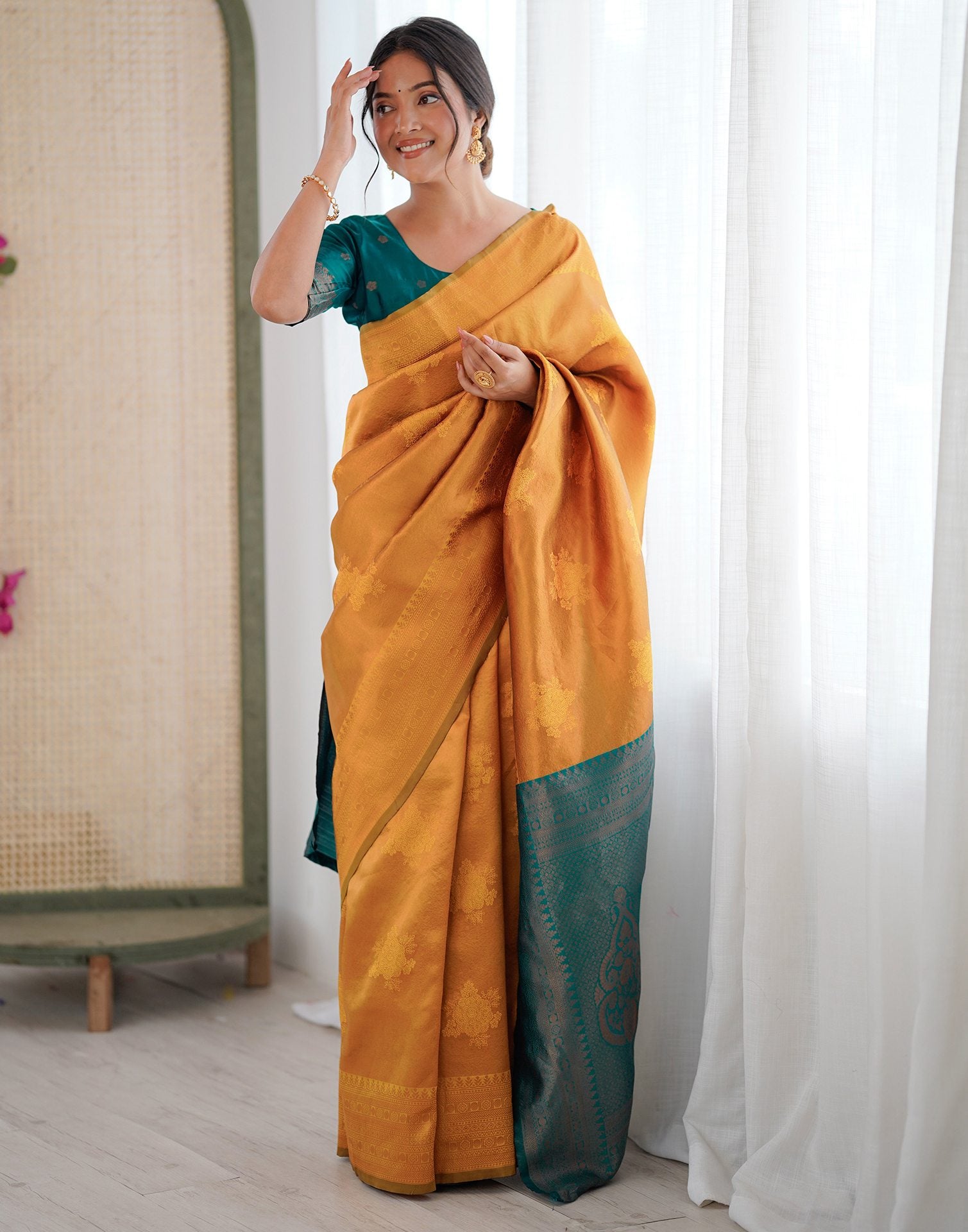 Yellow Silk Woven Saree