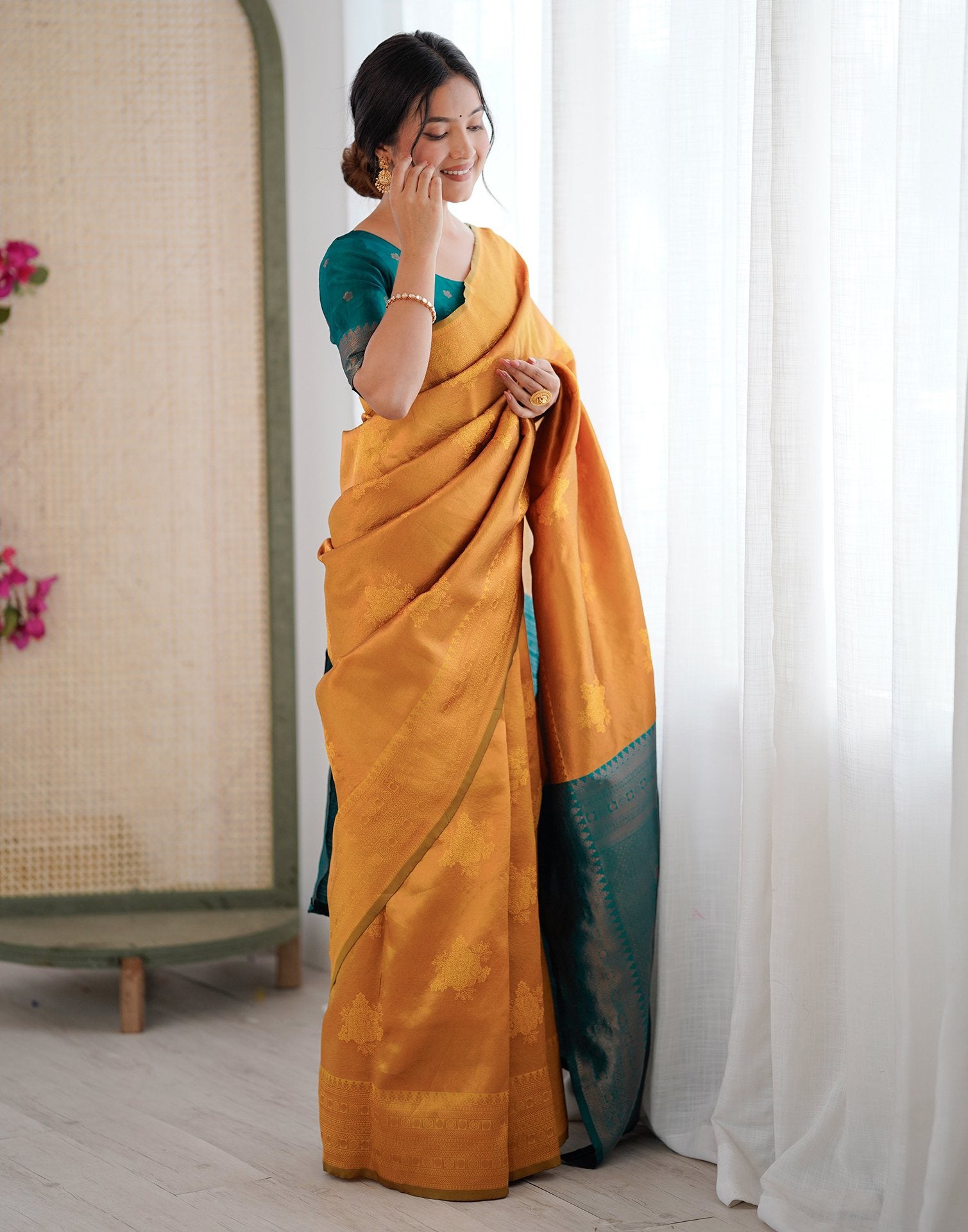 Yellow Silk Woven Saree