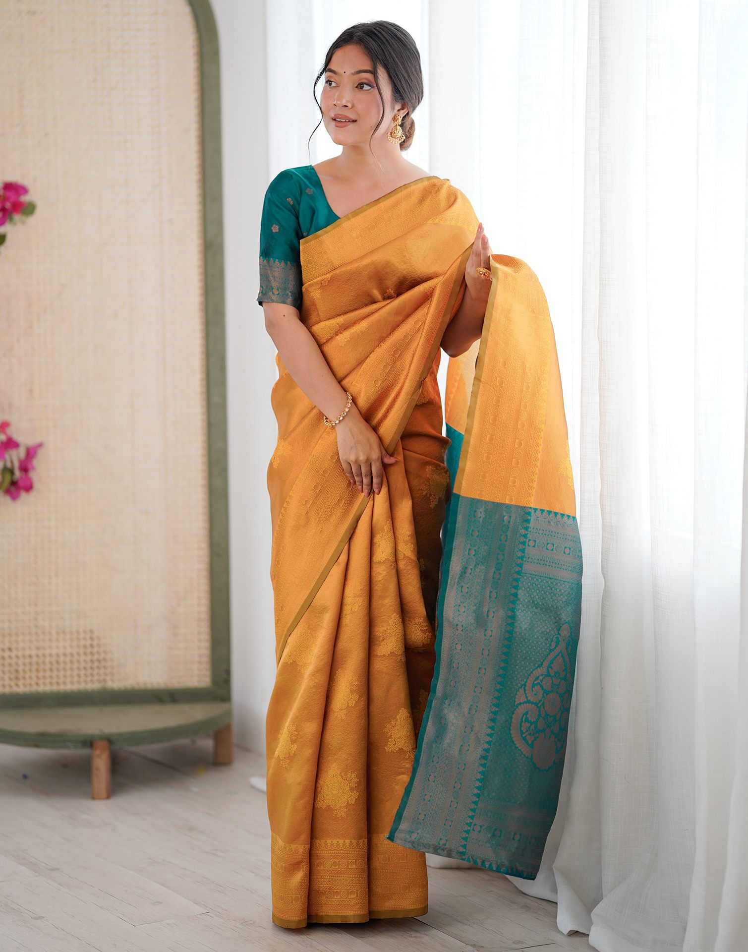 Yellow Silk Woven Saree