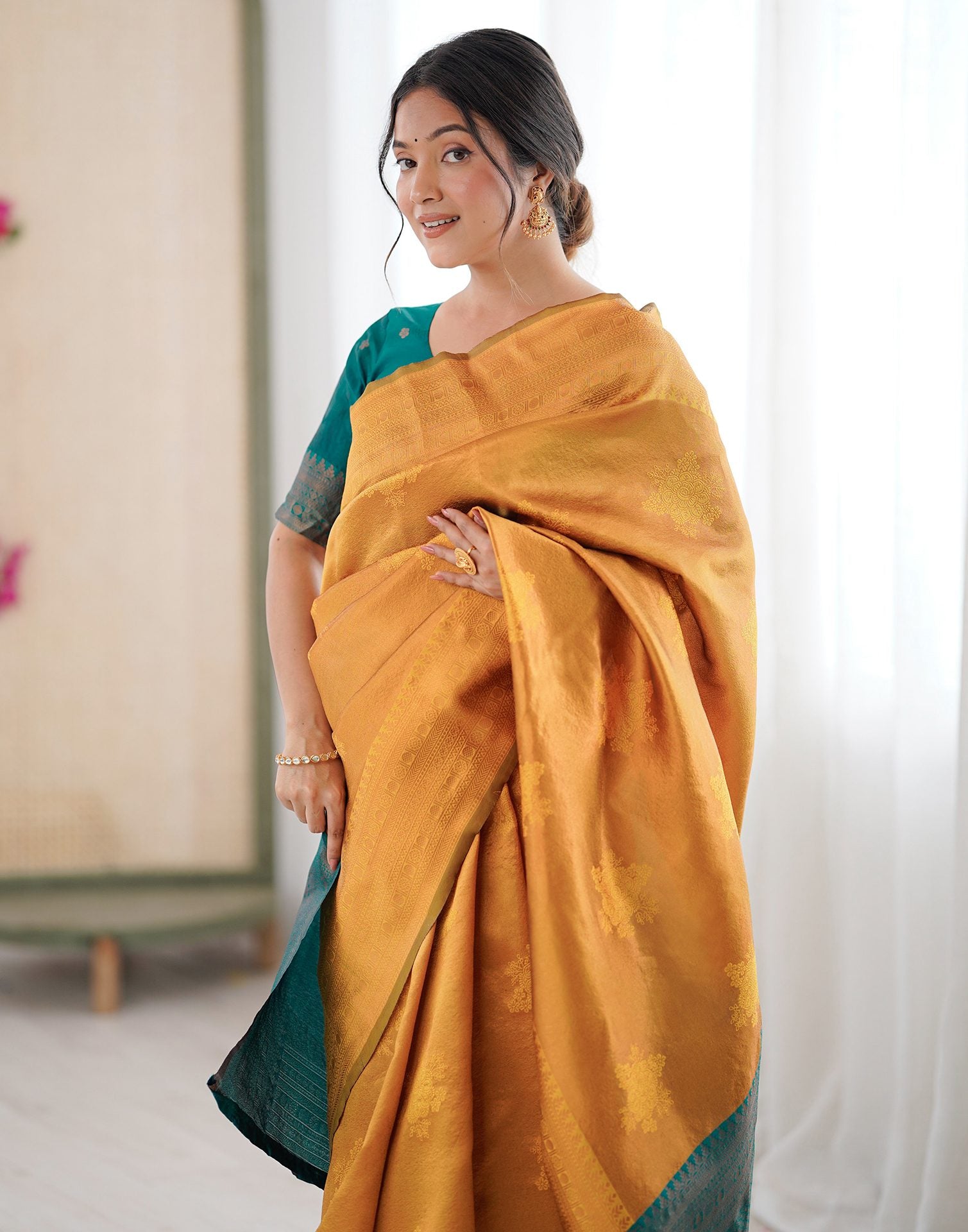 Yellow Silk Woven Saree