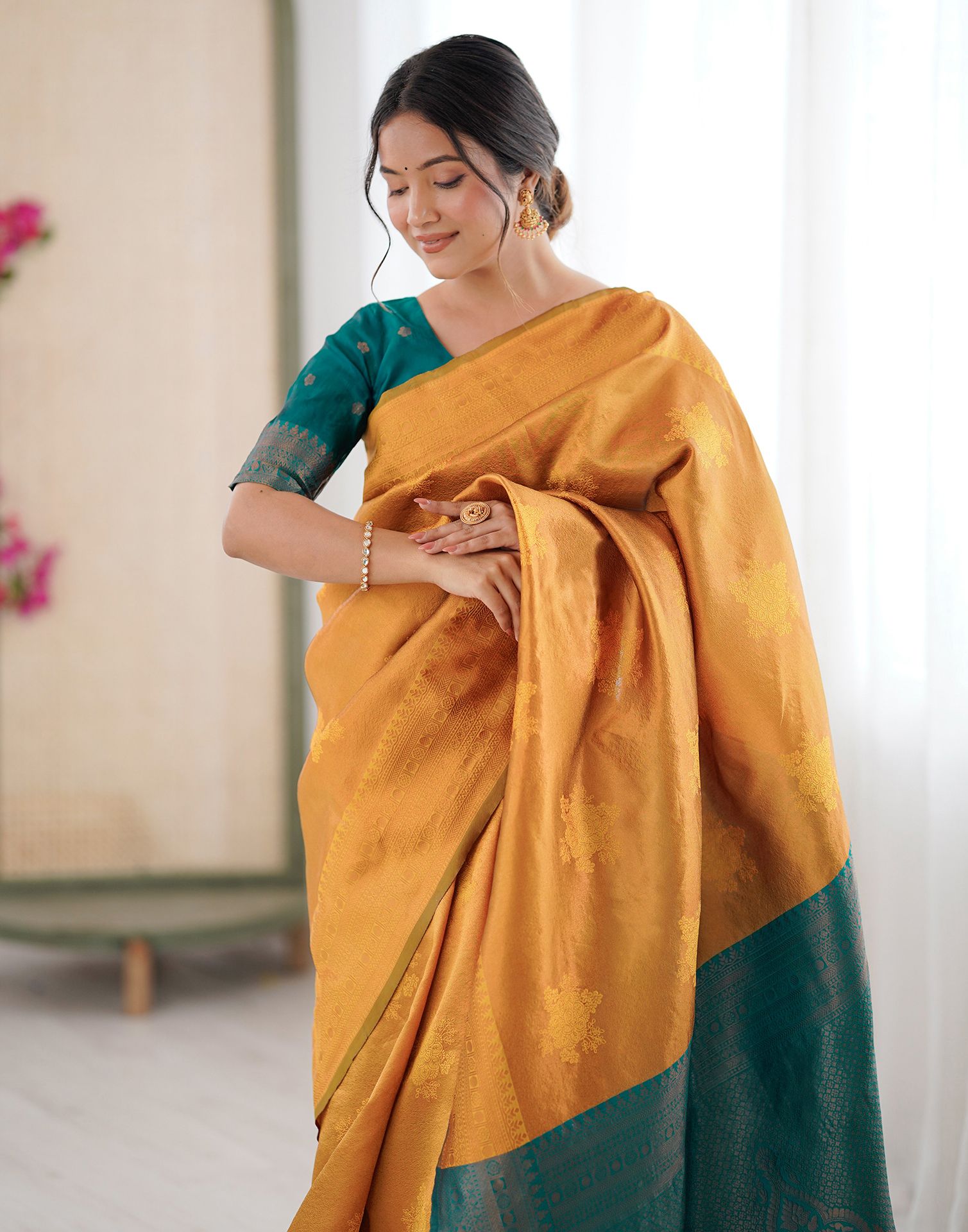 Yellow Silk Woven Saree