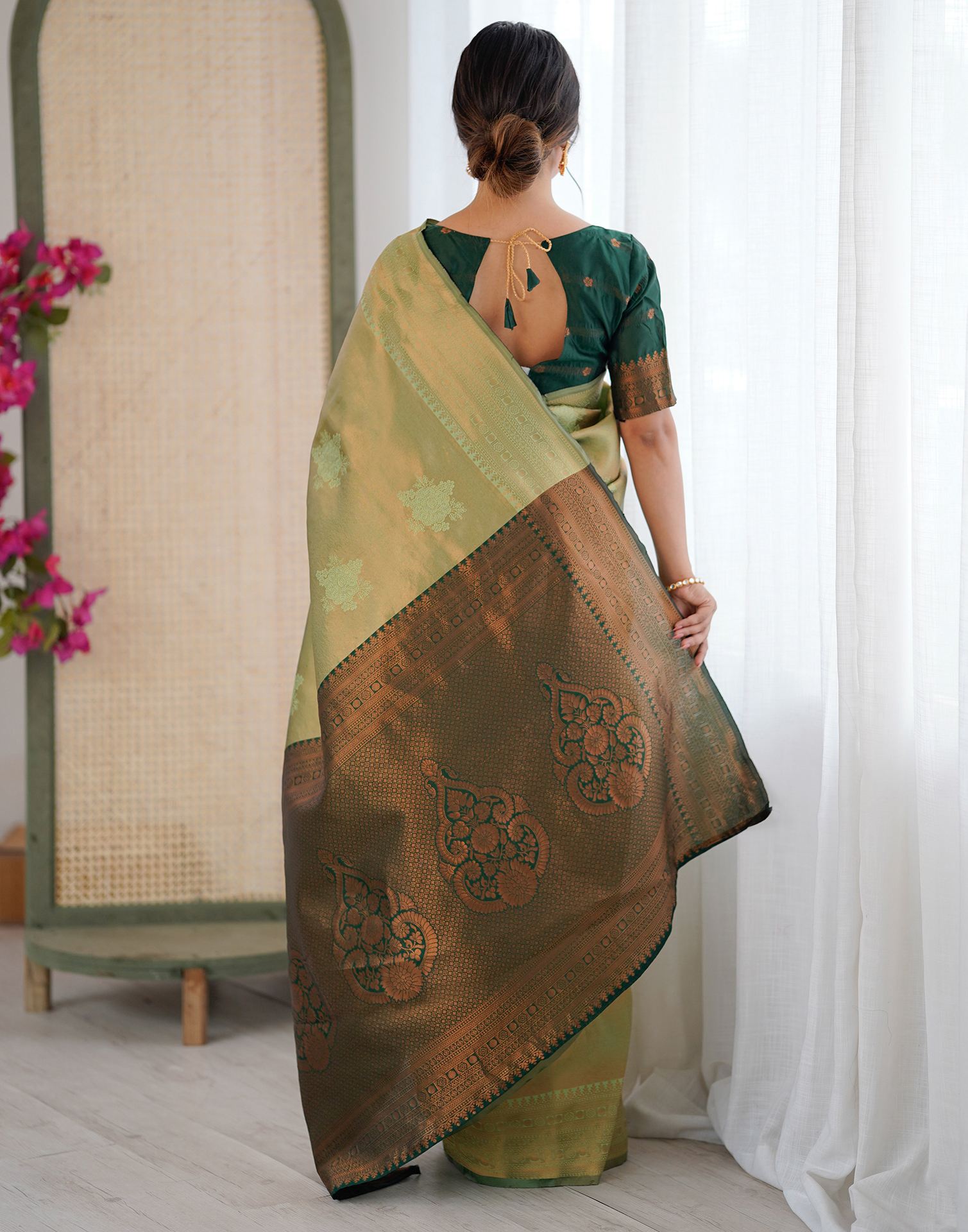 Pista Green Silk Woven Saree
