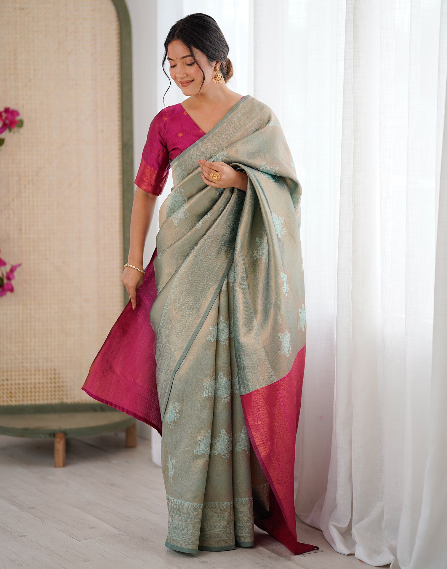 Mint Green Silk Woven Saree