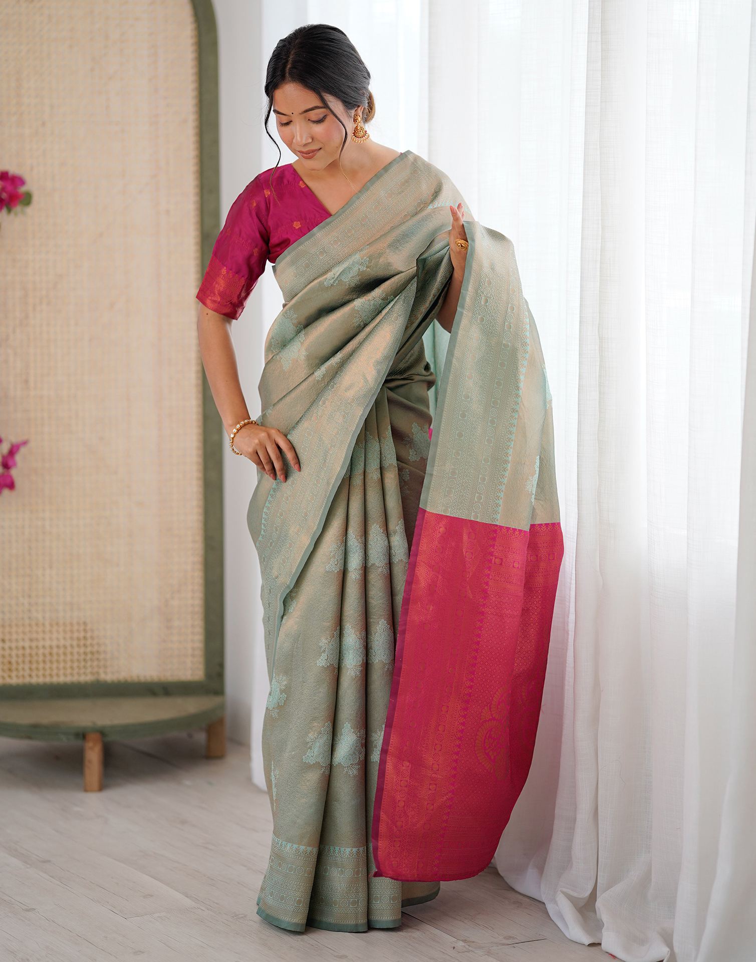 Mint Green Silk Woven Saree