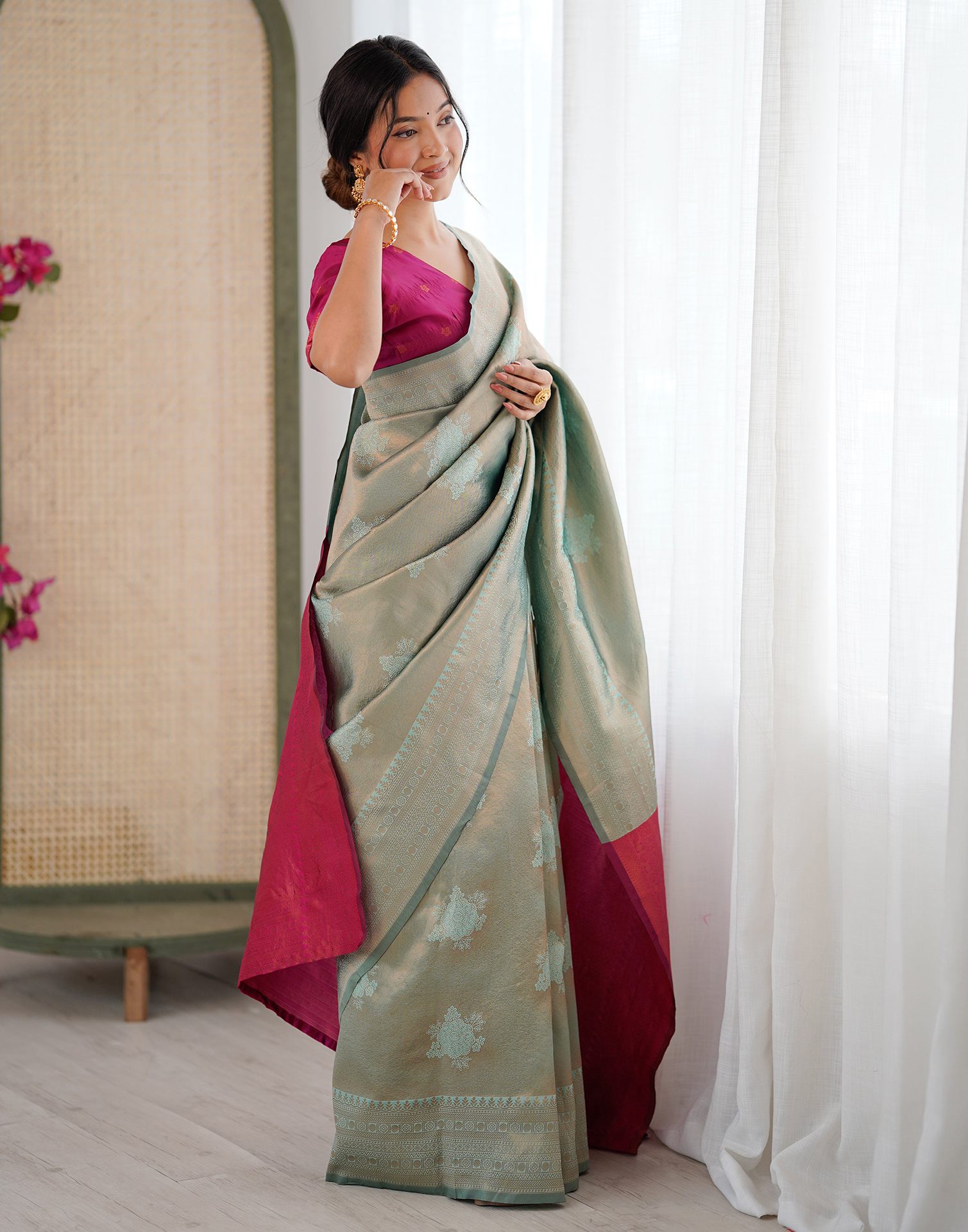 Mint Green Silk Woven Saree