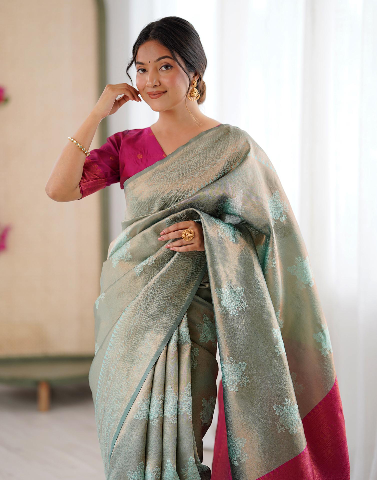 Mint Green Silk Woven Saree