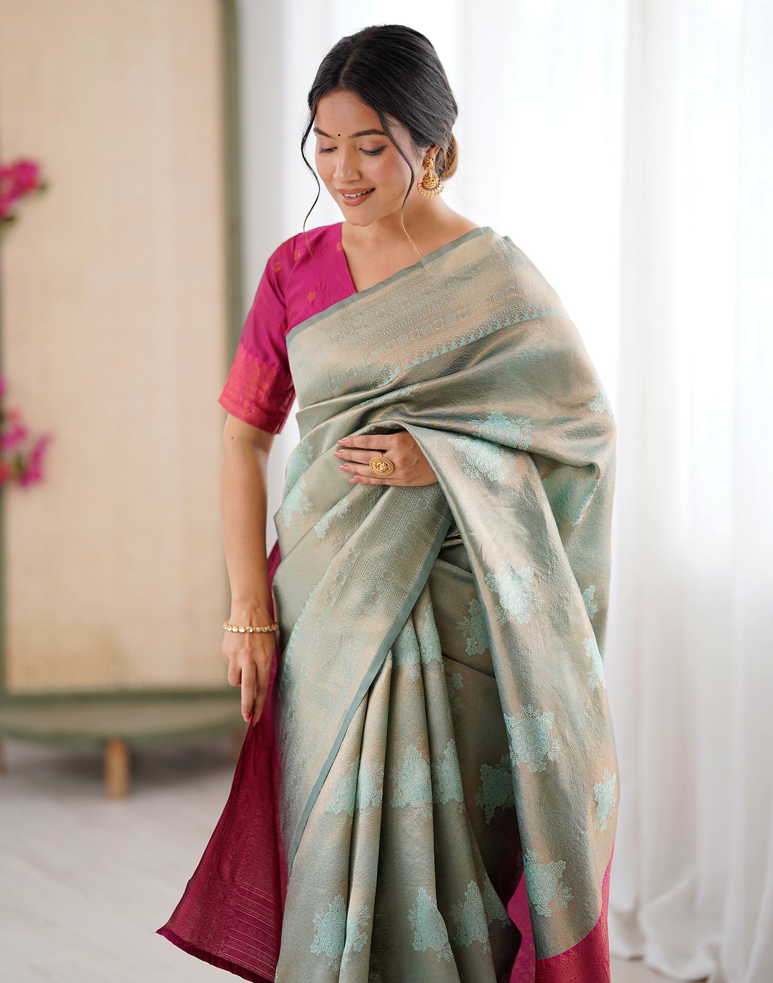 Mint Green Silk Woven Saree