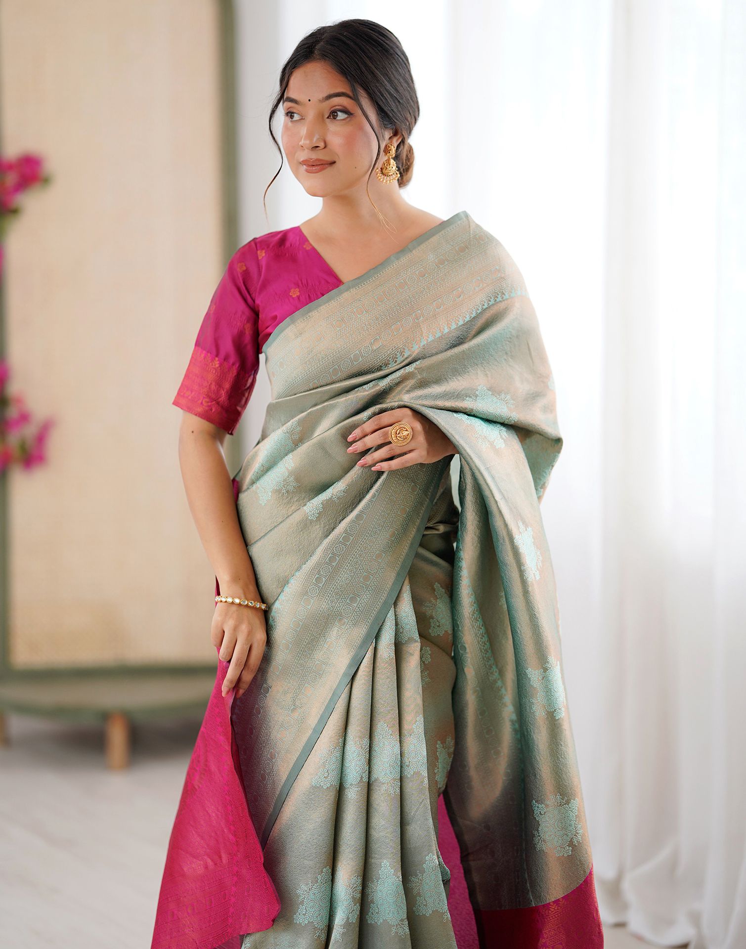 Mint Green Silk Woven Saree