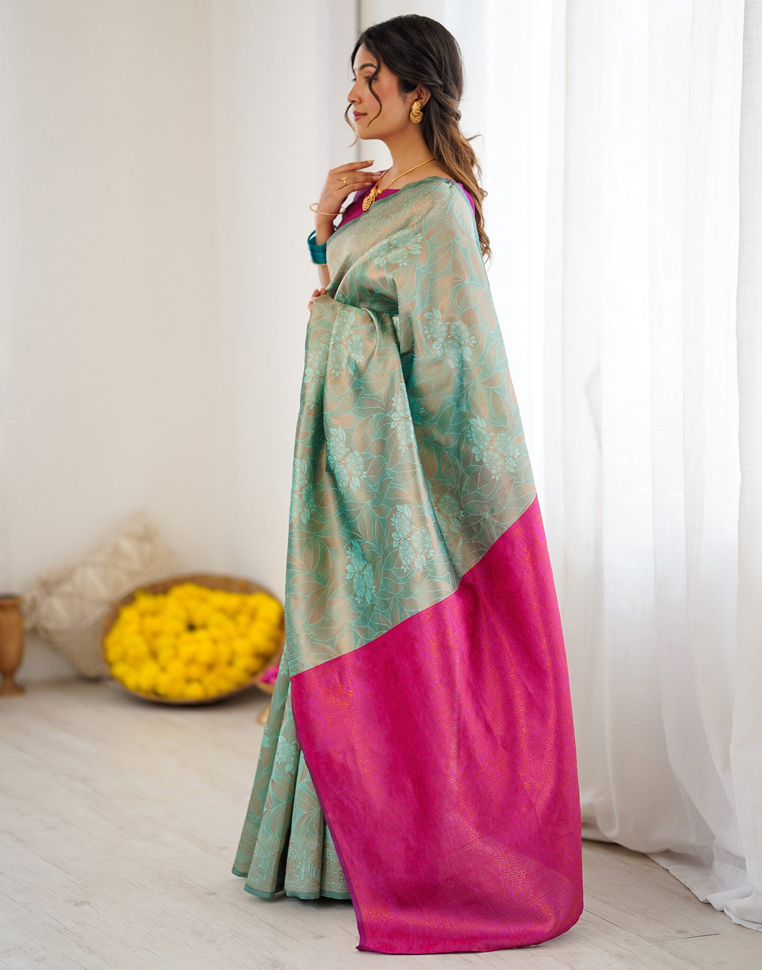 Mint Green Silk Woven Saree