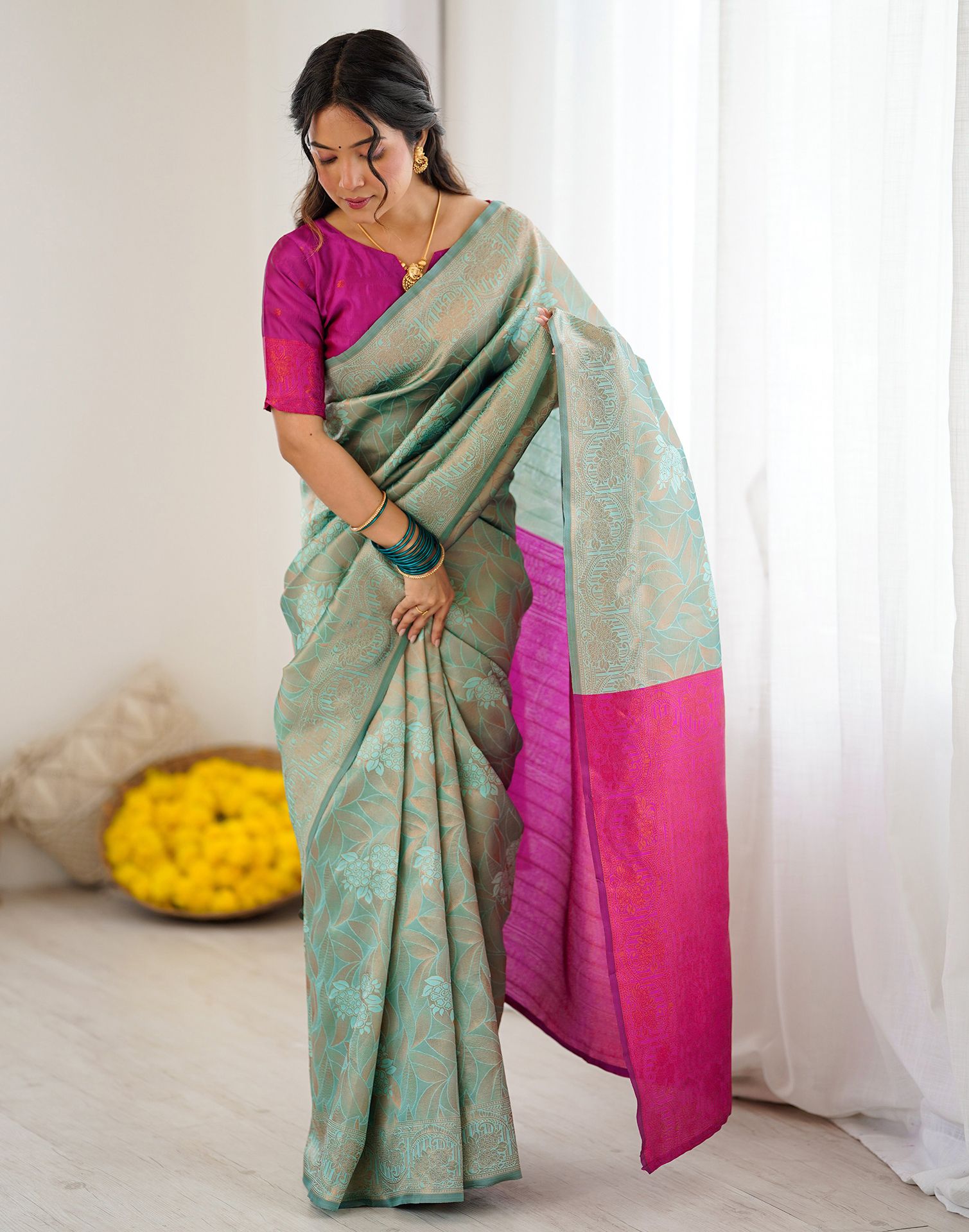 Mint Green Silk Woven Saree
