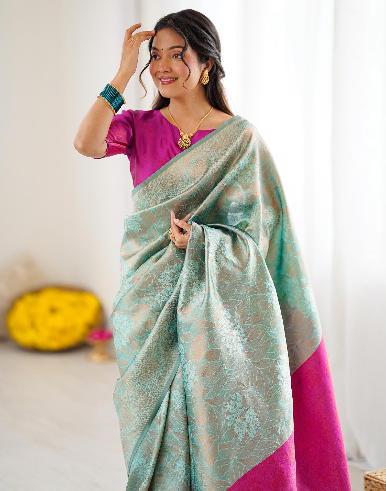 Mint Green Silk Woven Saree