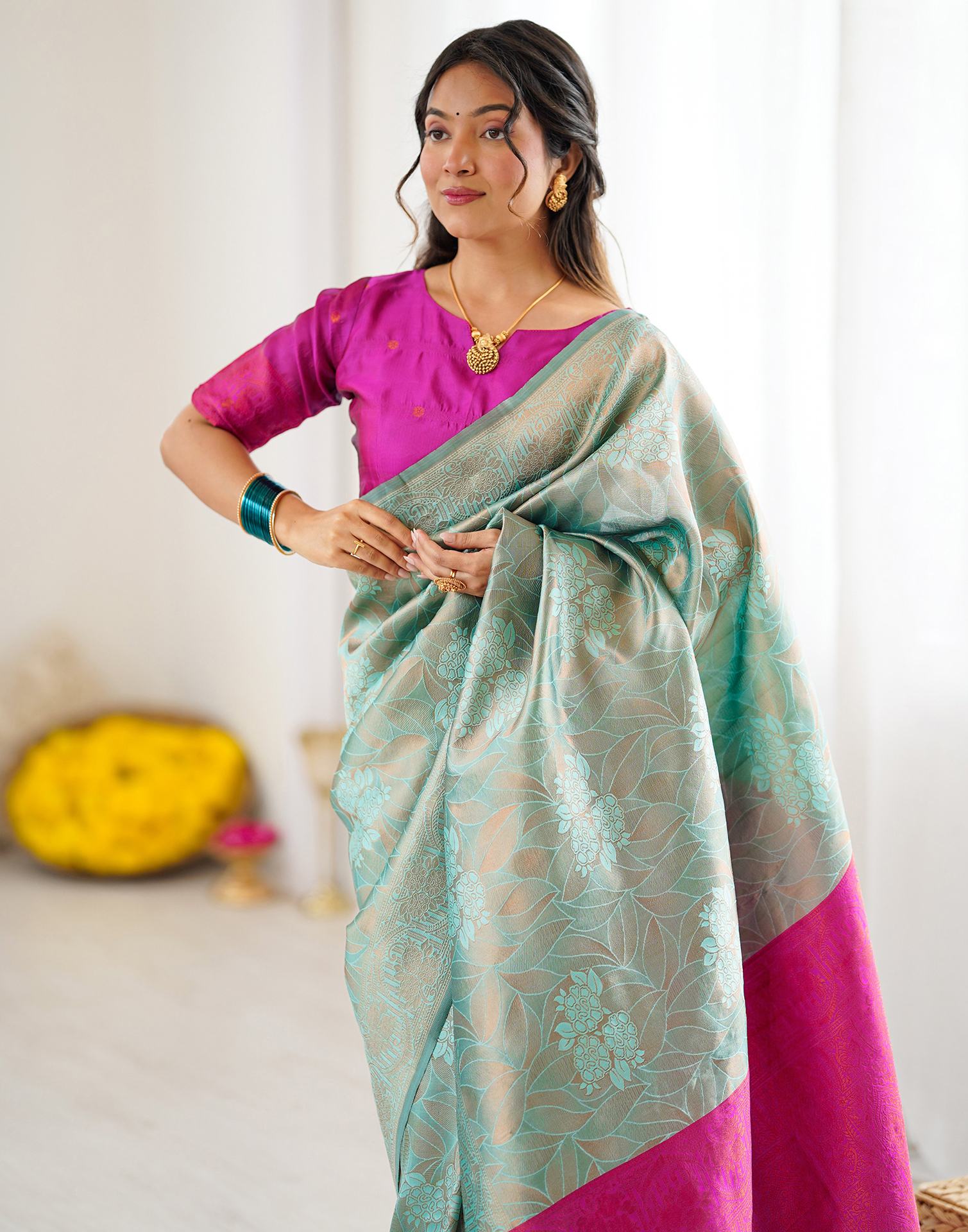 Mint Green Silk Woven Saree