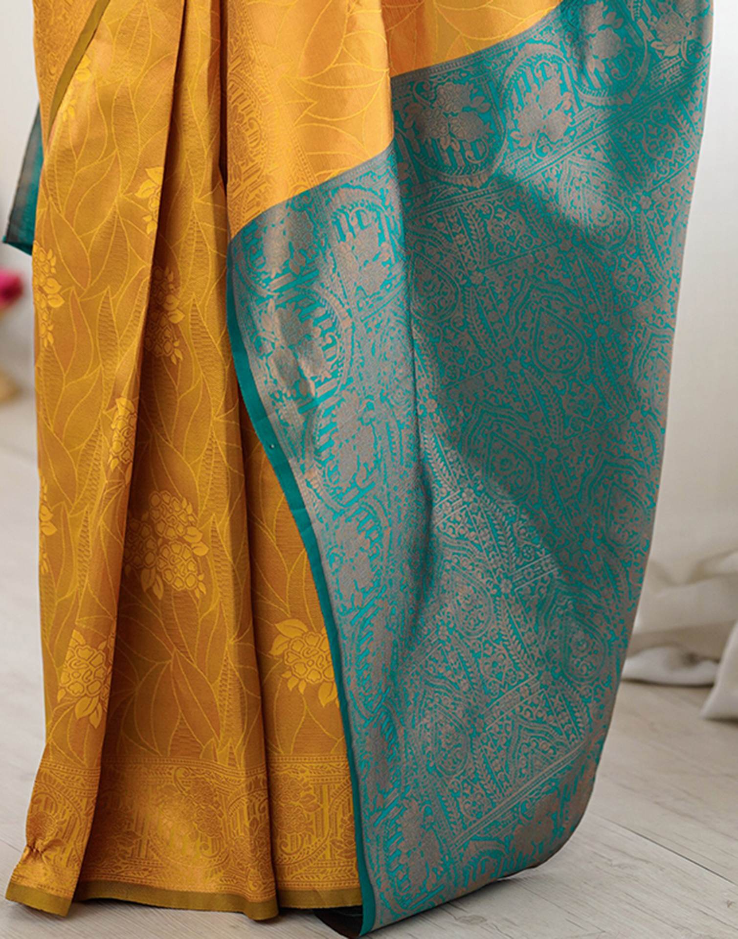 Yellow Silk Woven Saree