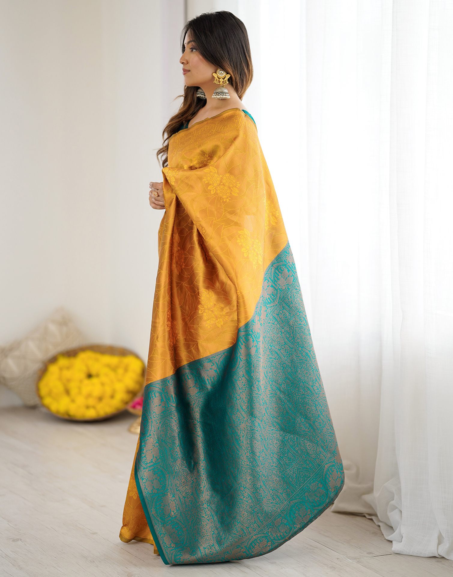 Yellow Silk Woven Saree