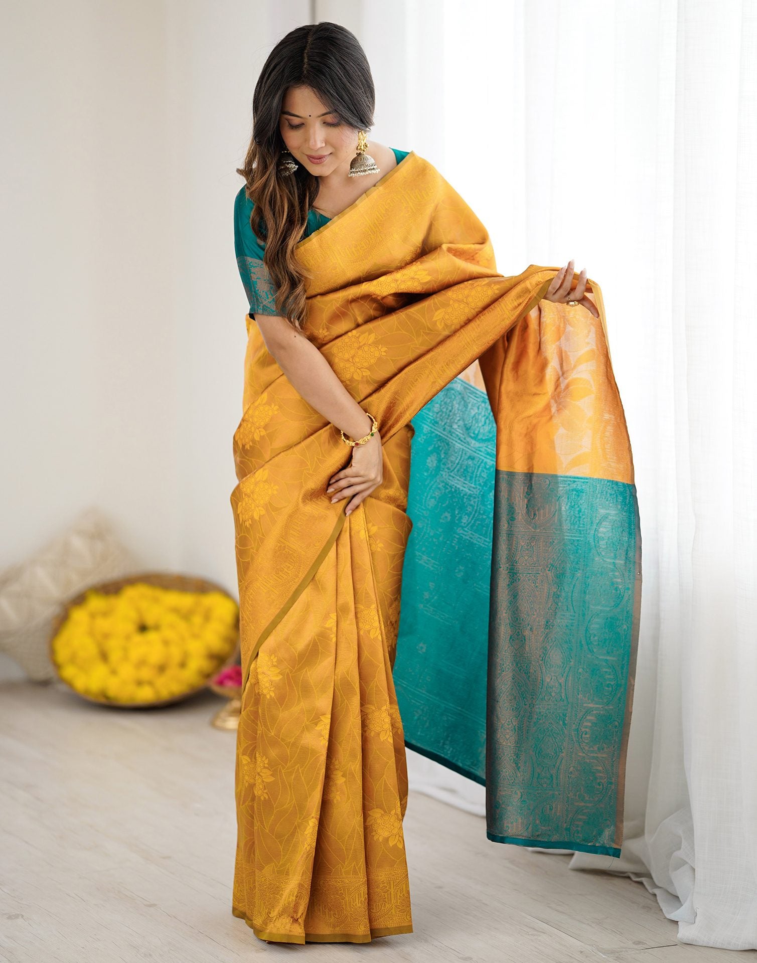 Yellow Silk Woven Saree