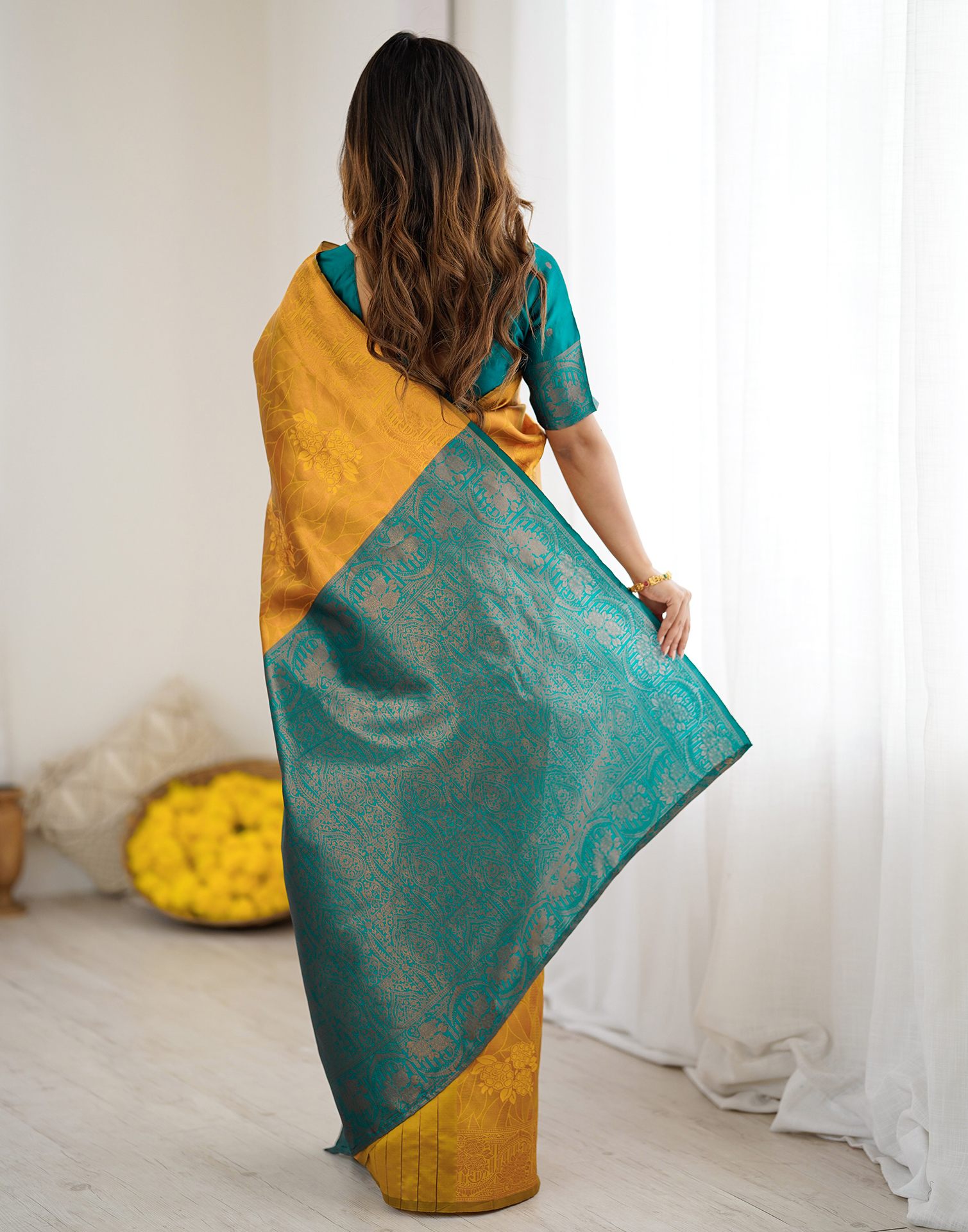 Yellow Silk Woven Saree