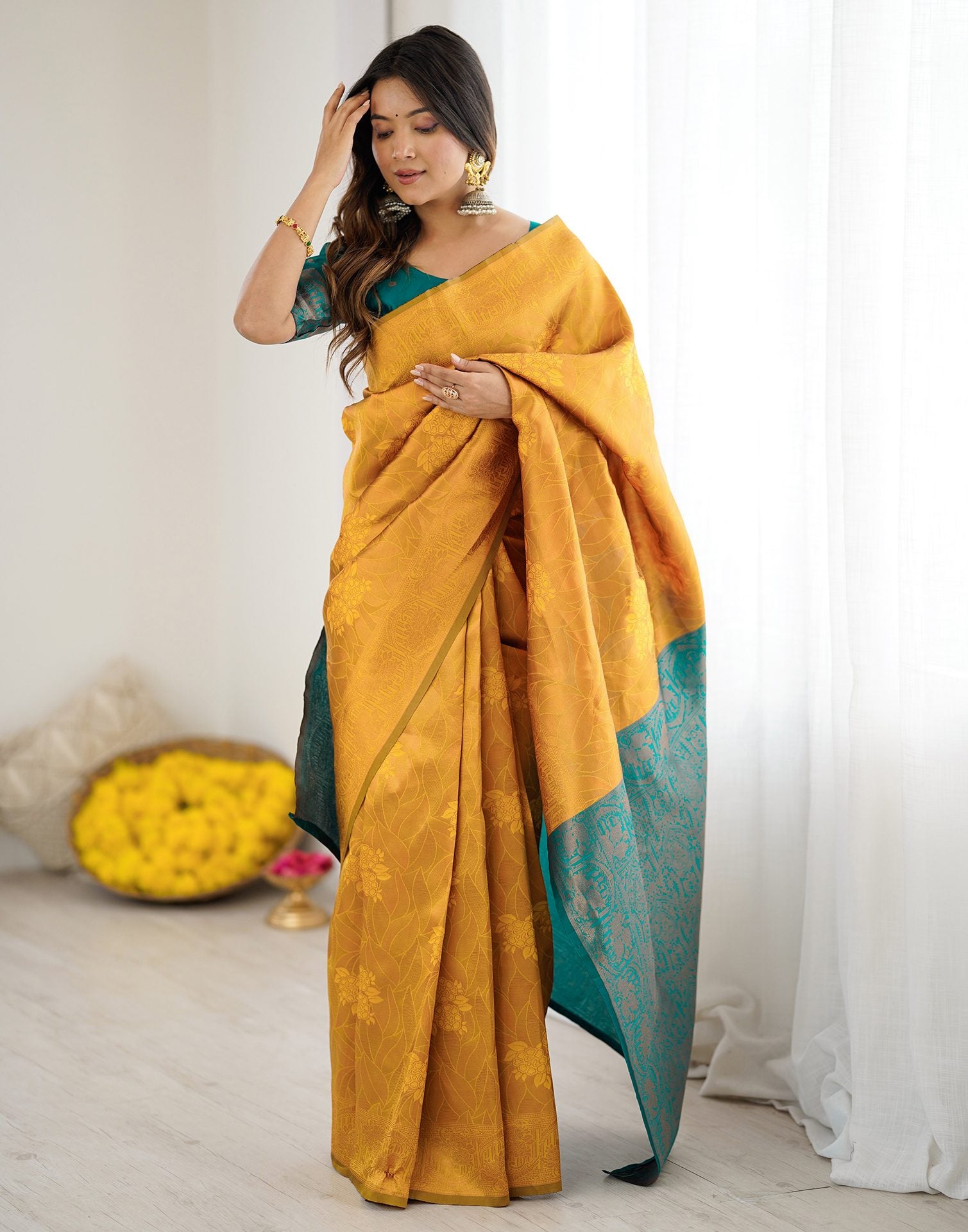 Yellow Silk Woven Saree