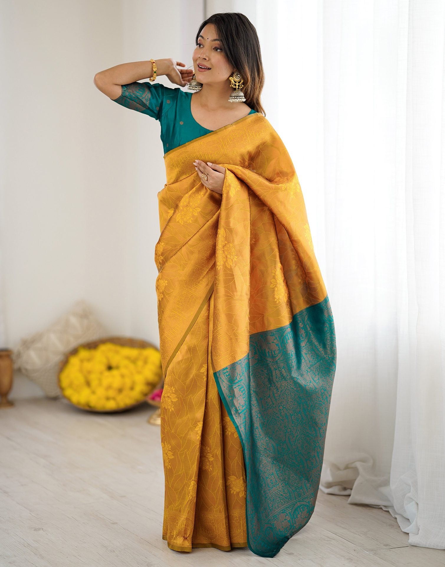 Yellow Silk Woven Saree