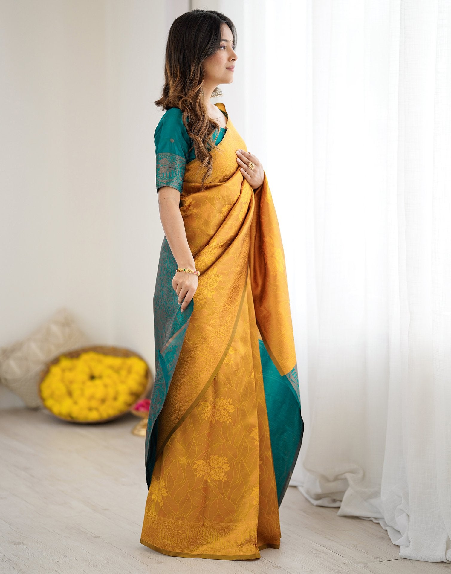 Yellow Silk Woven Saree