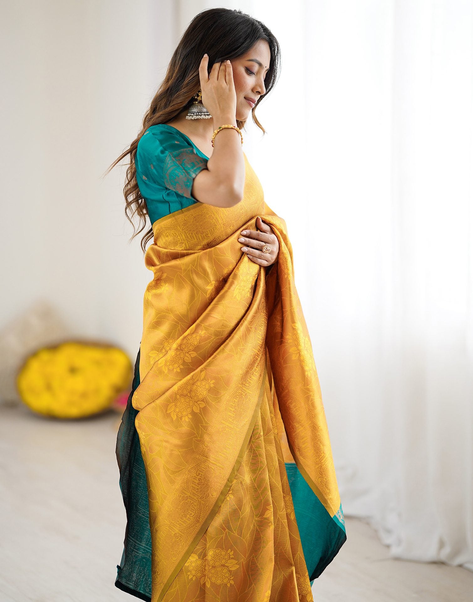 Yellow Silk Woven Saree