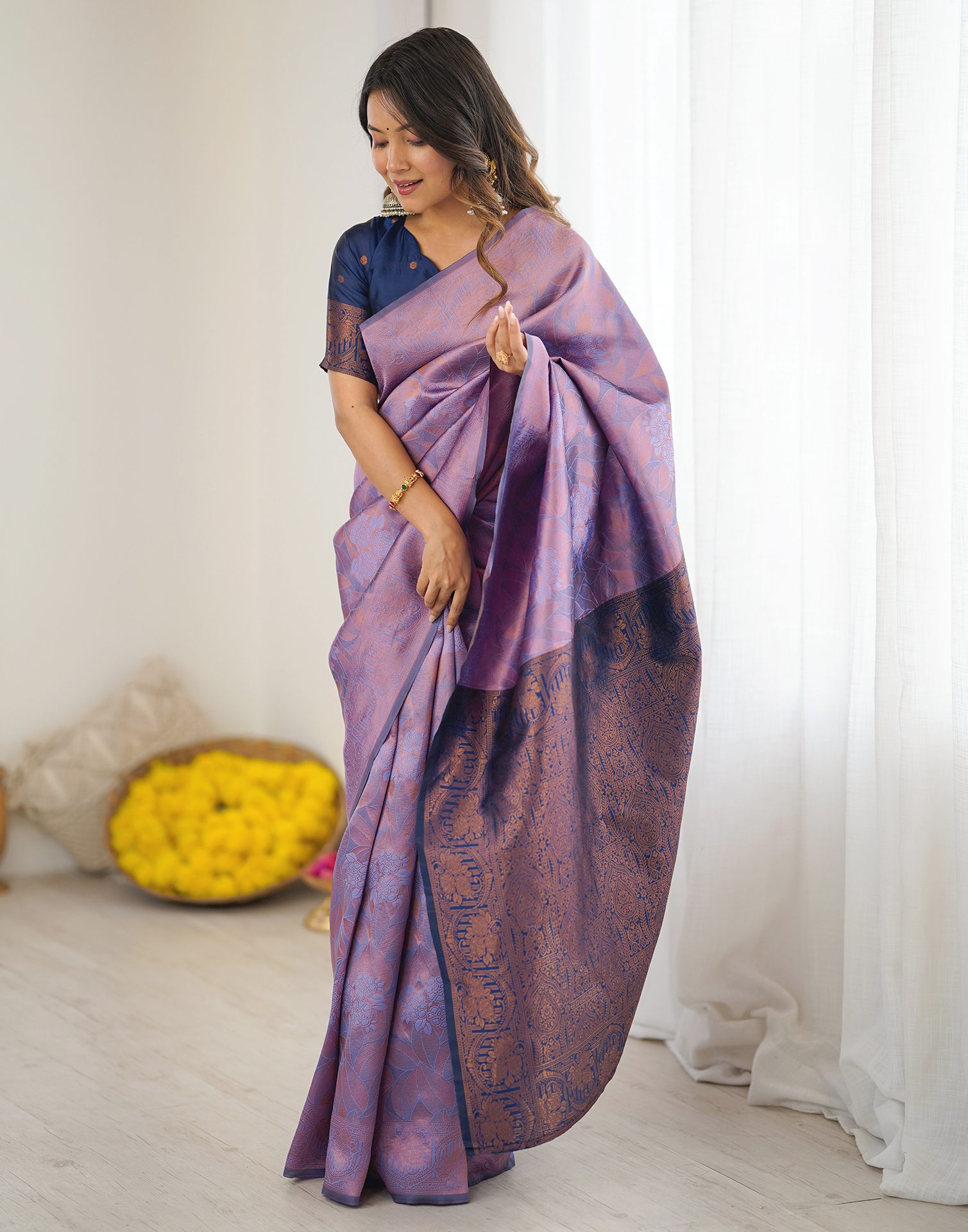 Lavender Silk Woven Saree