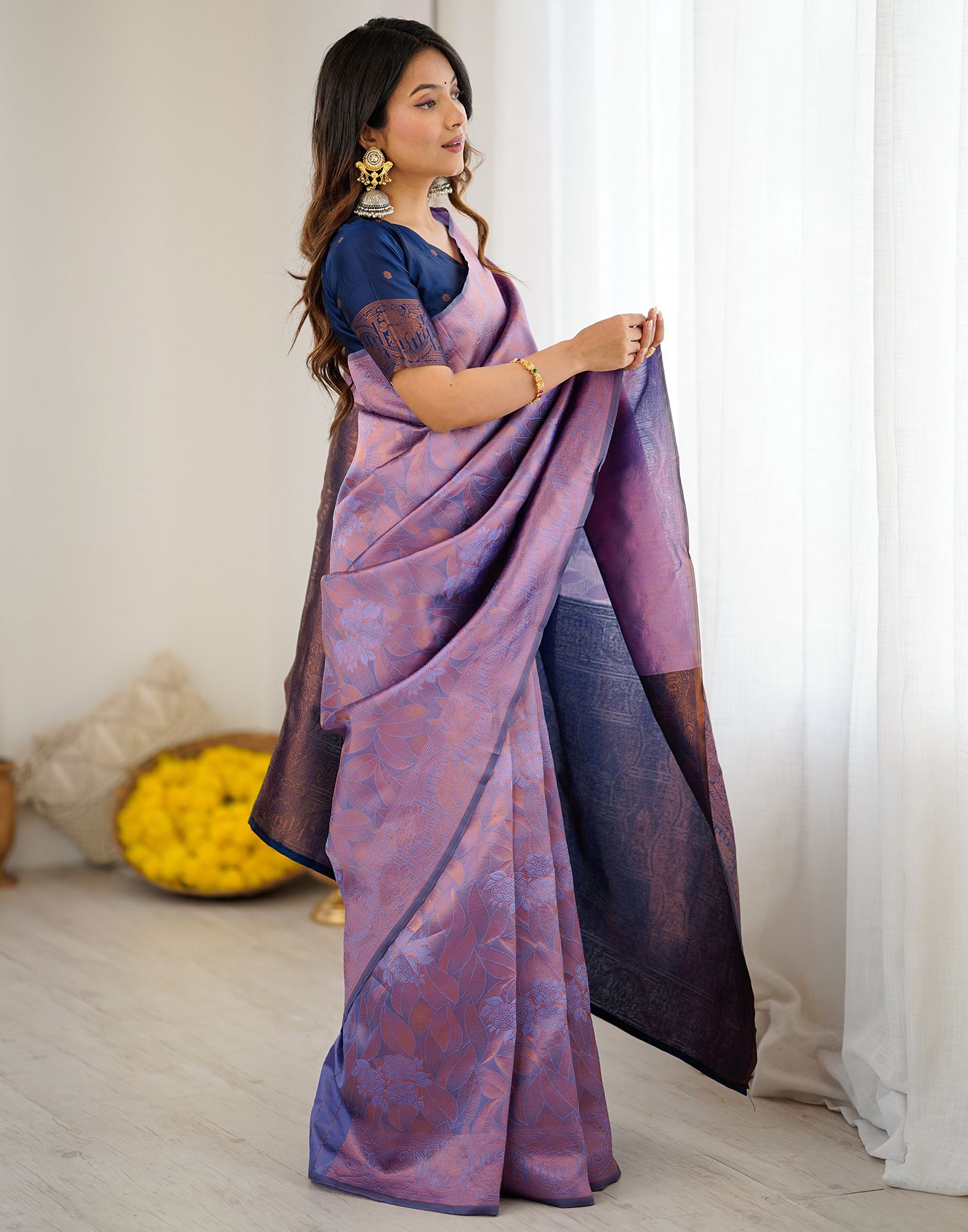 Lavender Silk Woven Saree