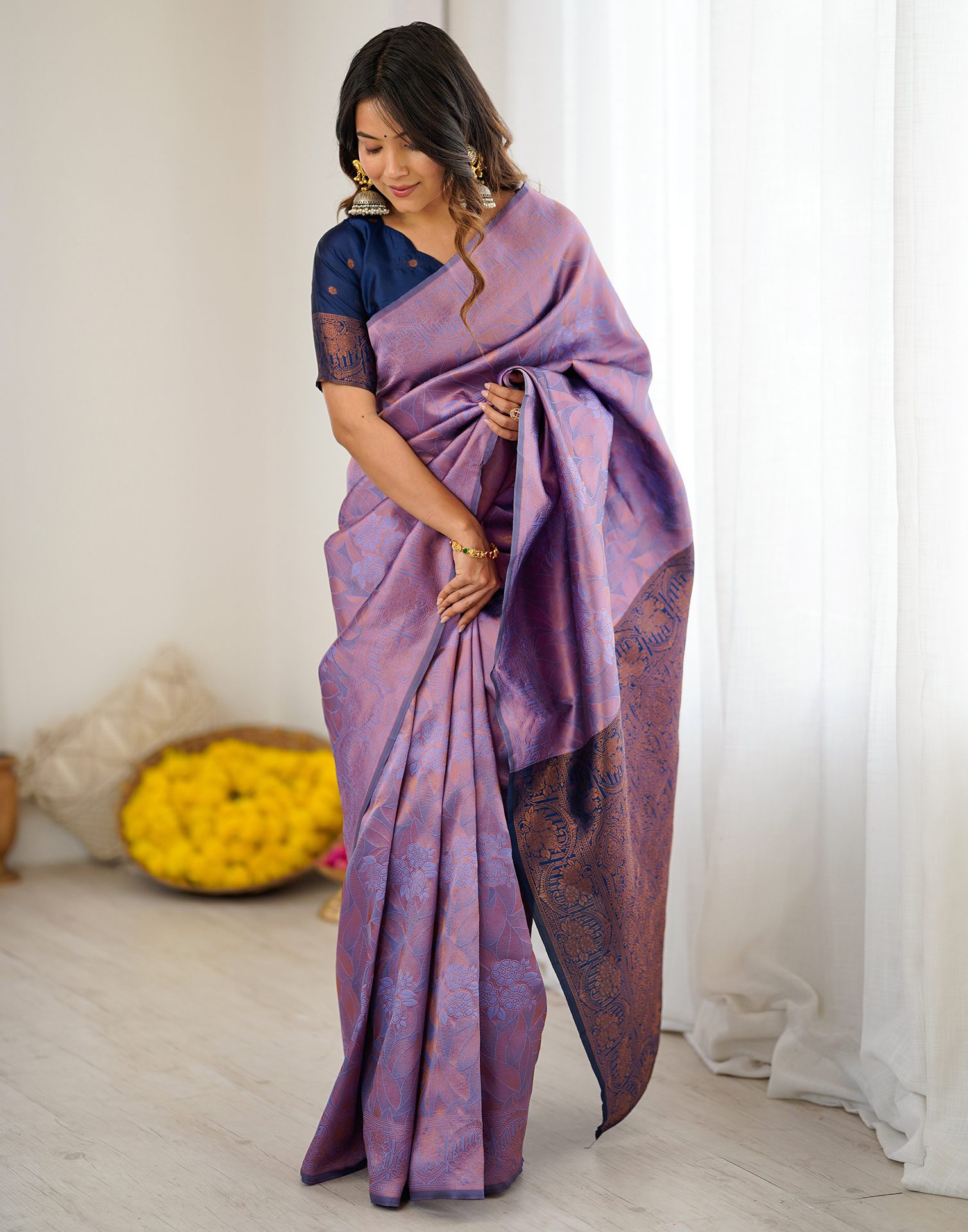Lavender Silk Woven Saree