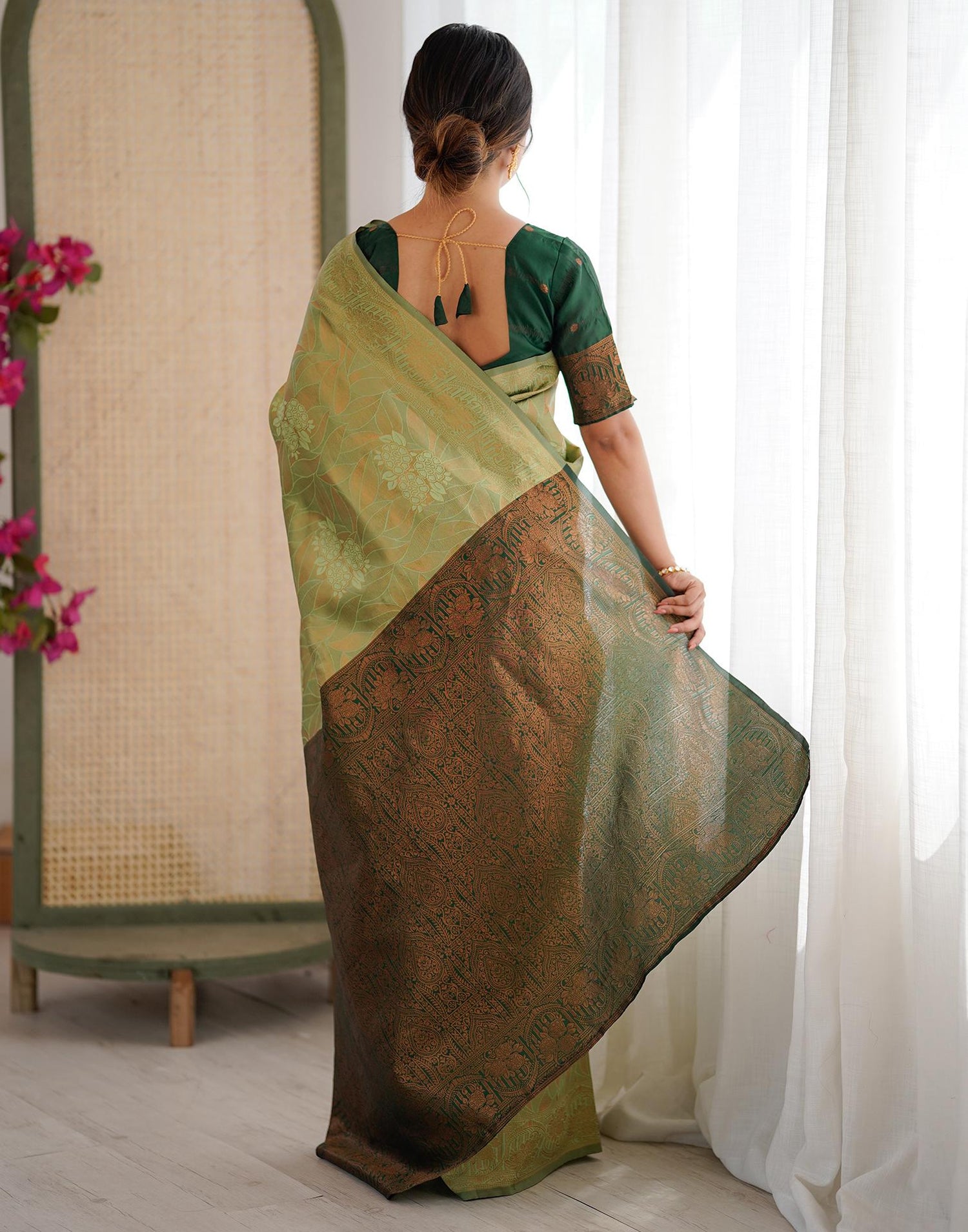 Pista Green Silk Woven Saree