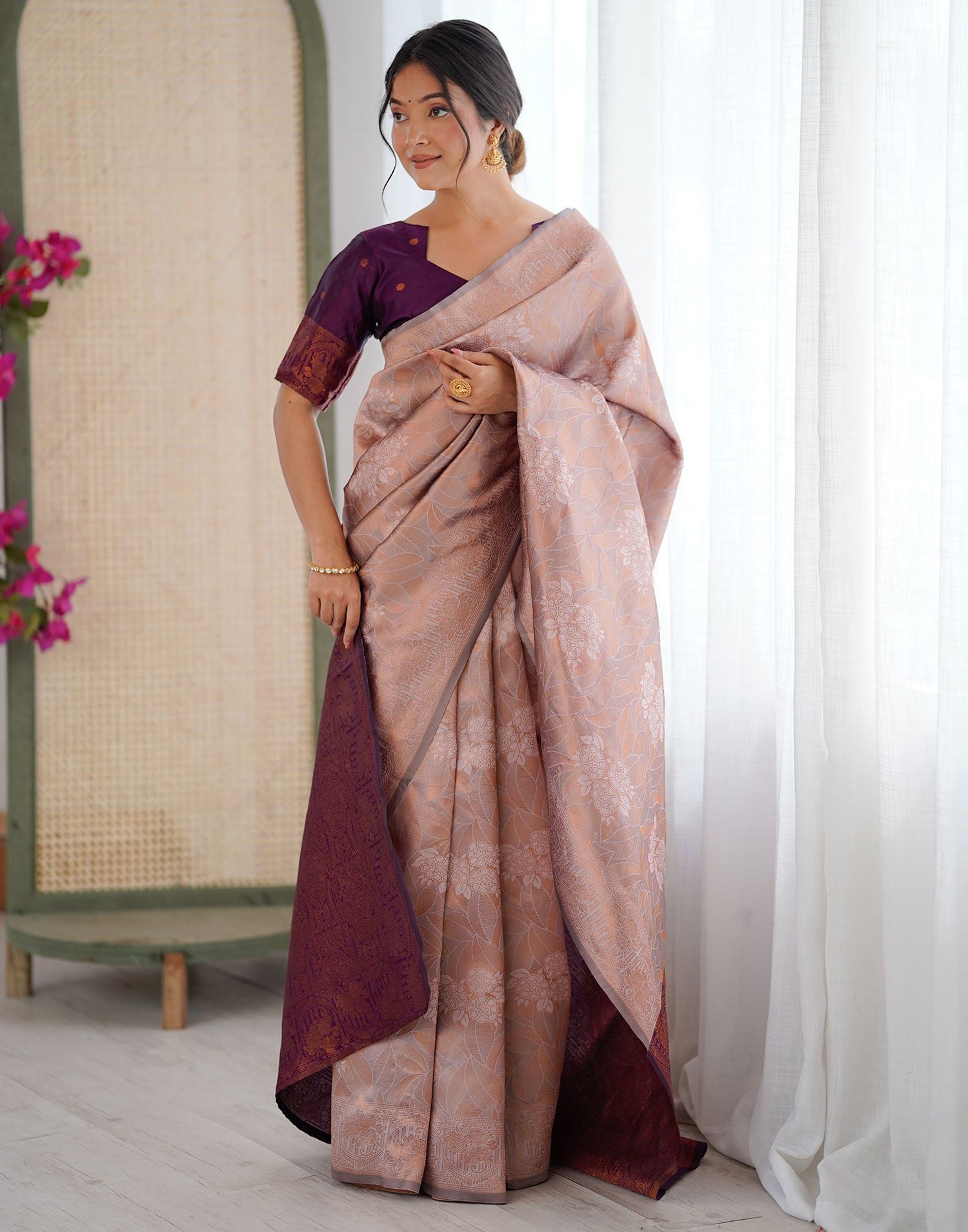 Mauve Silk Woven Saree