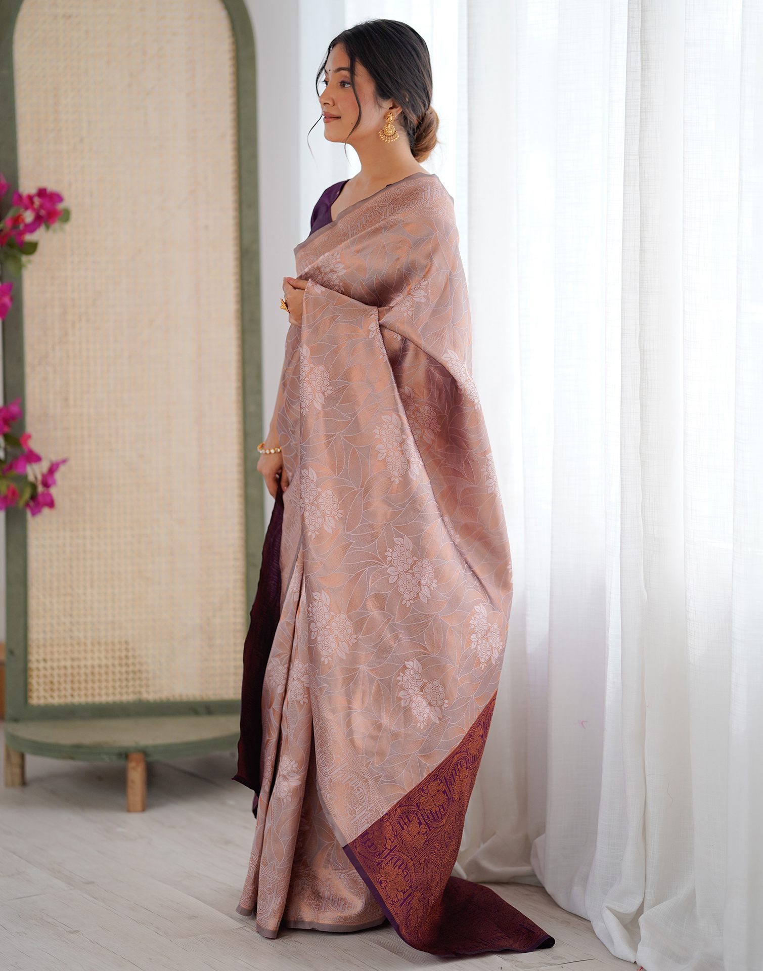 Mauve Silk Woven Saree