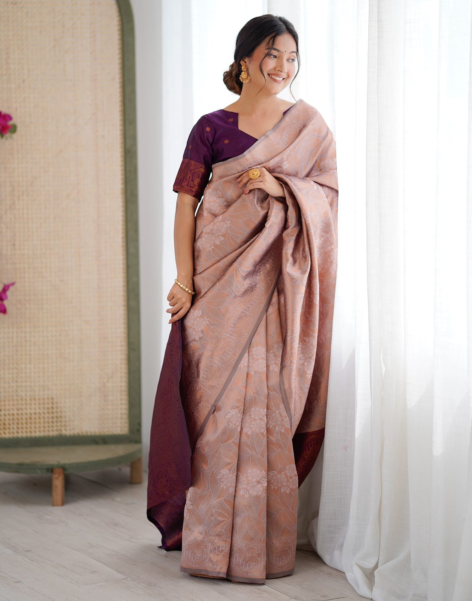 Mauve Silk Woven Saree