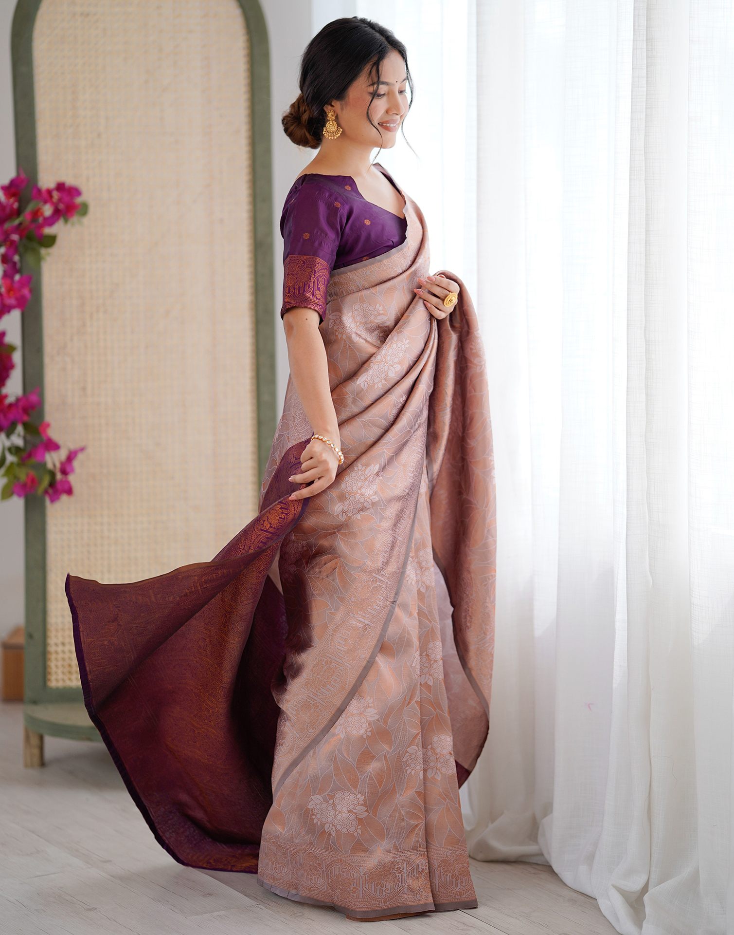 Mauve Silk Woven Saree