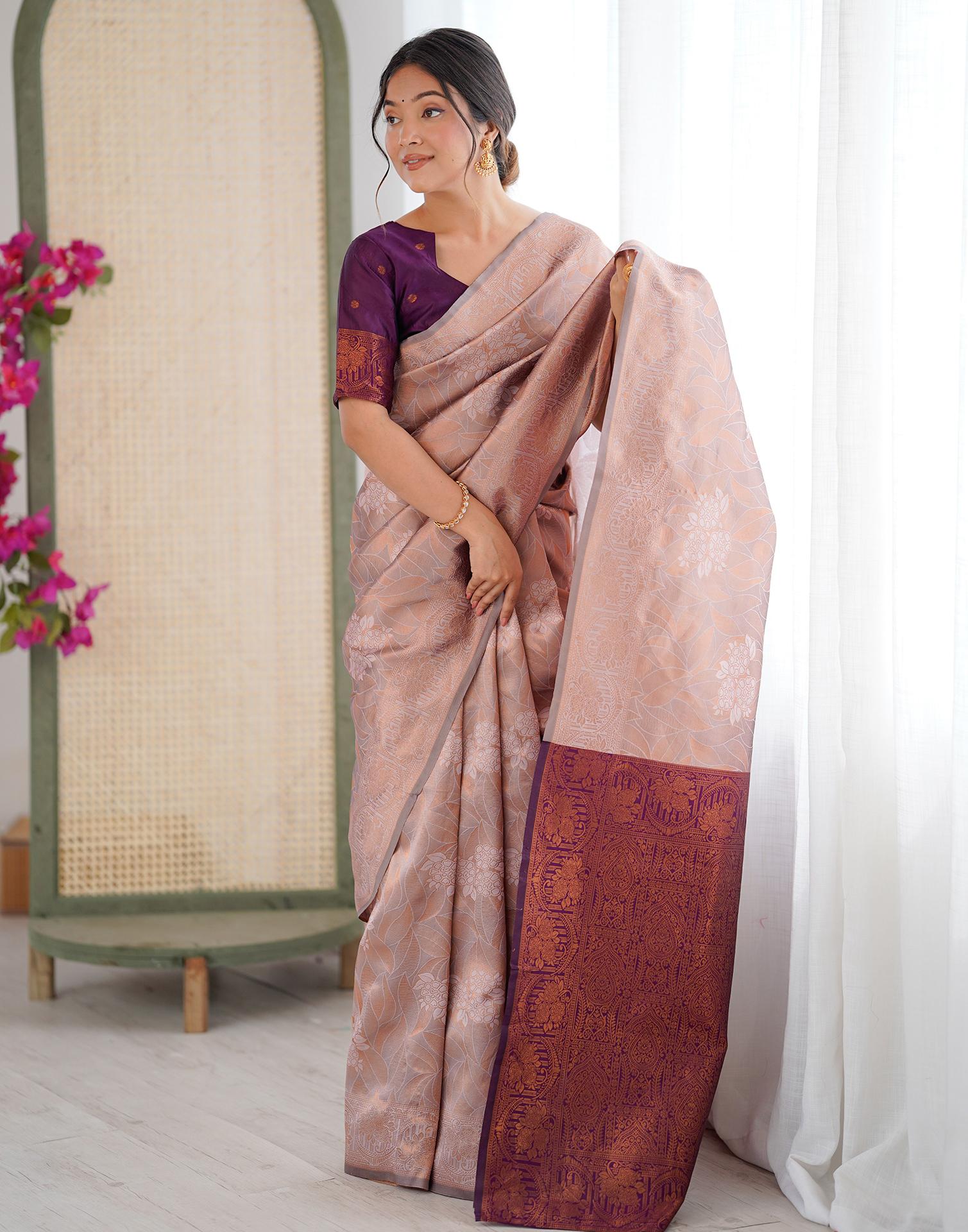 Mauve Silk Woven Saree