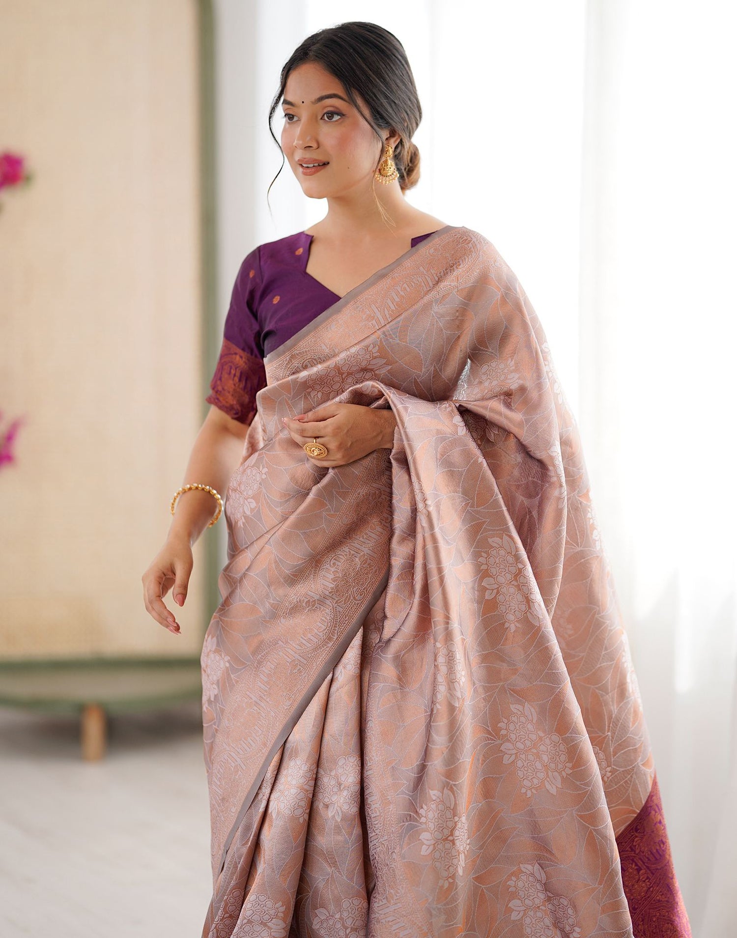 Mauve Silk Woven Saree
