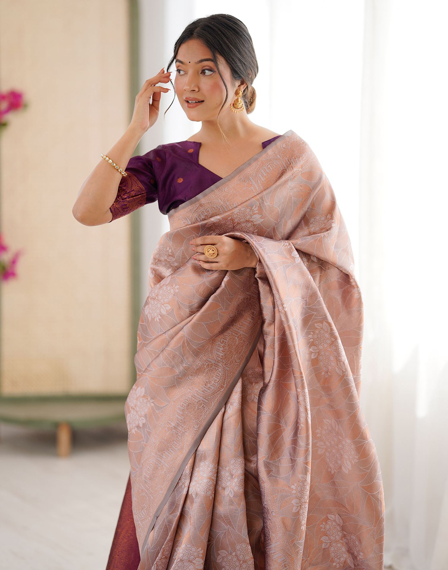 Mauve Silk Woven Saree