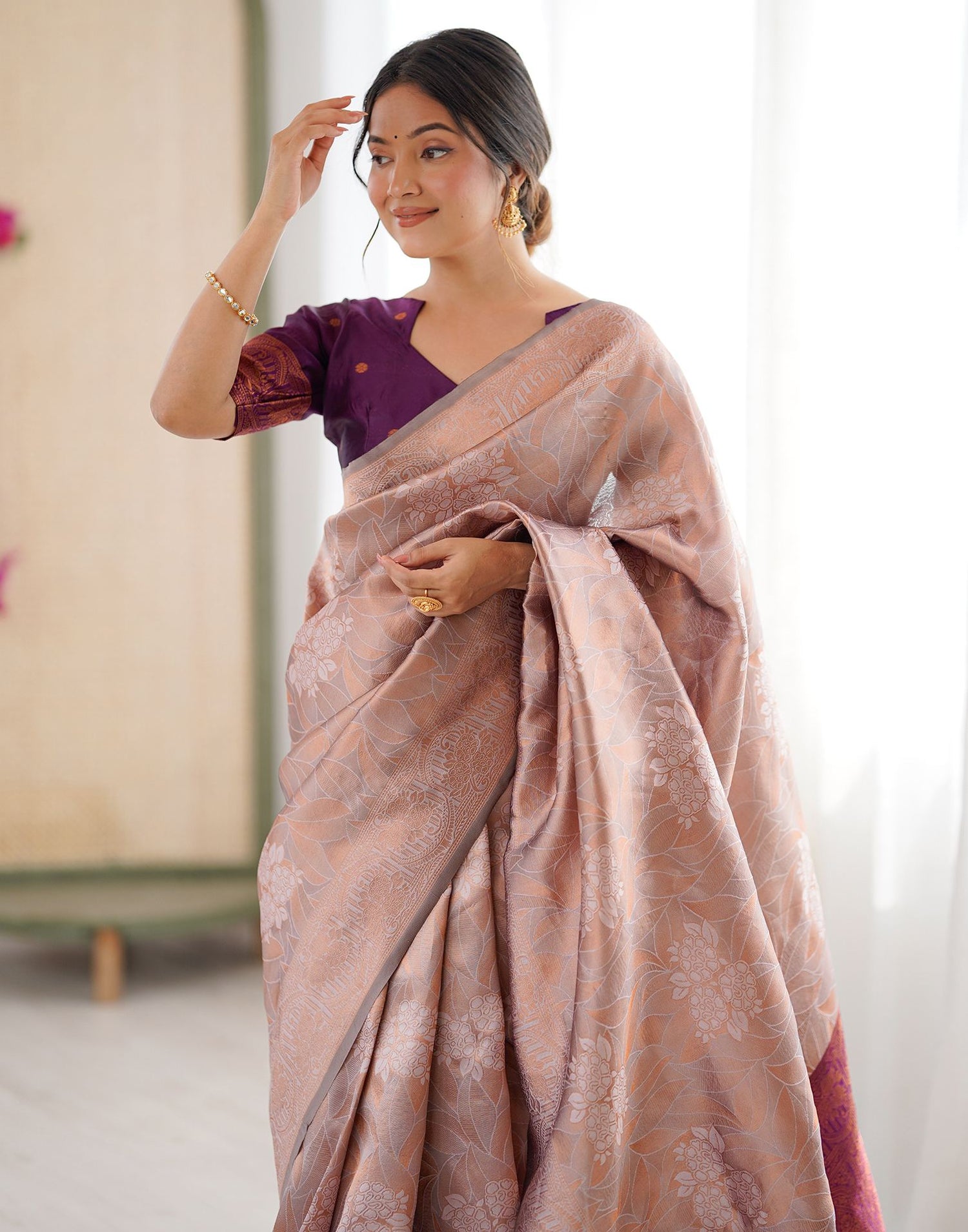 Mauve Silk Woven Saree