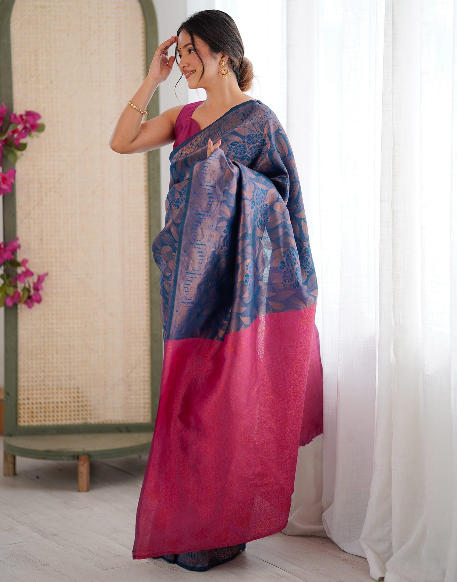 Rama Blue Silk Woven Banarasi Saree
