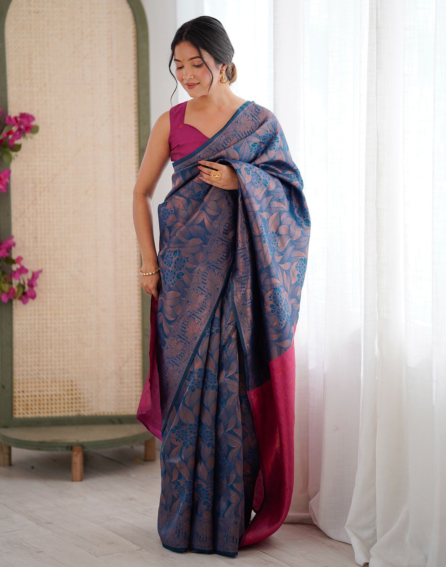 Rama Blue Silk Woven Banarasi Saree