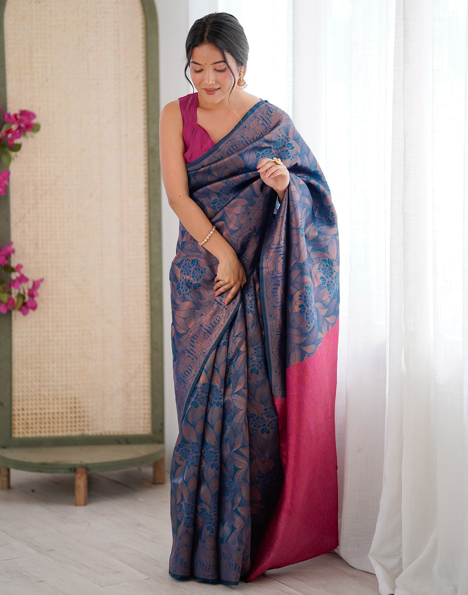 Rama Blue Silk Woven Banarasi Saree