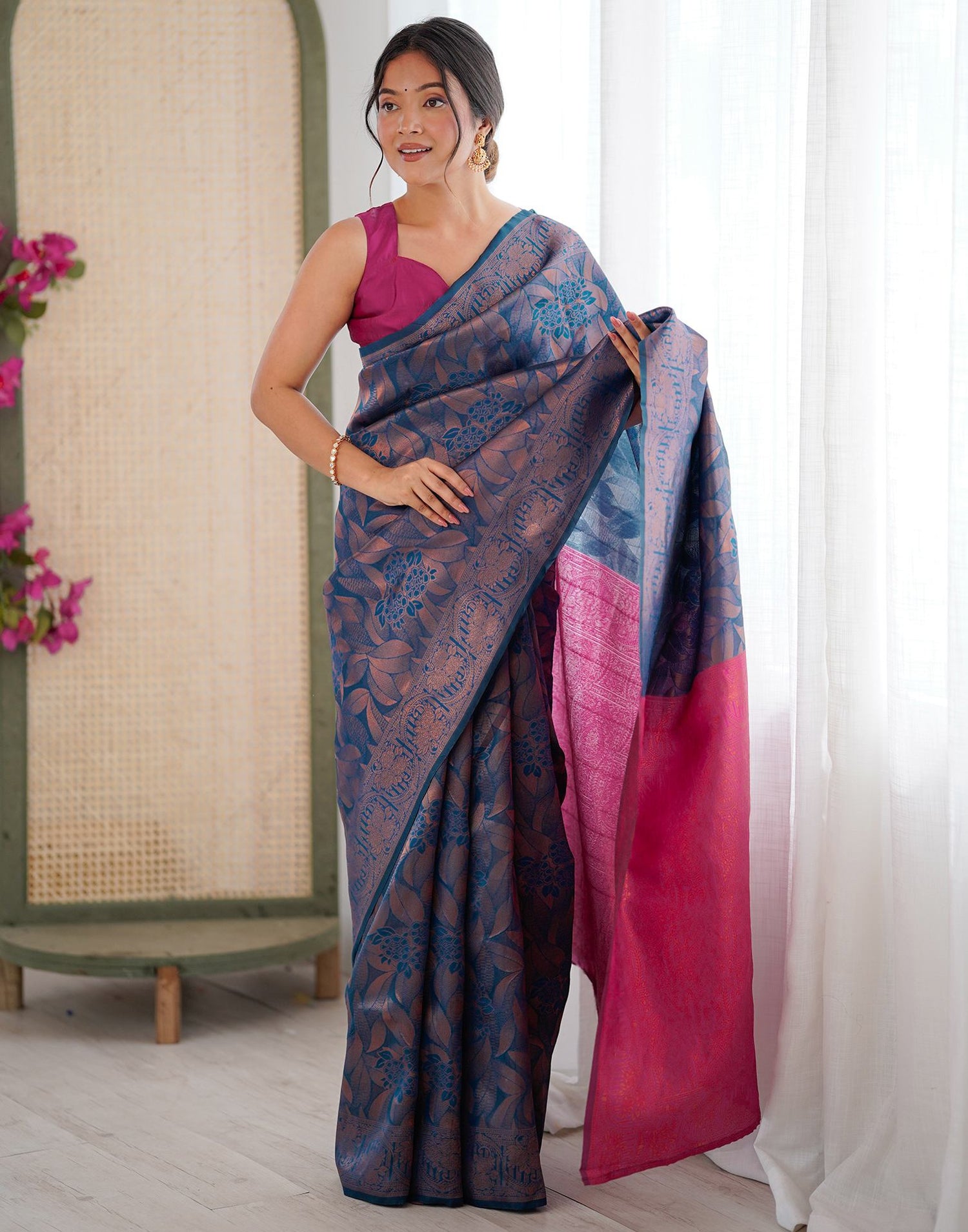 Rama Blue Silk Woven Banarasi Saree