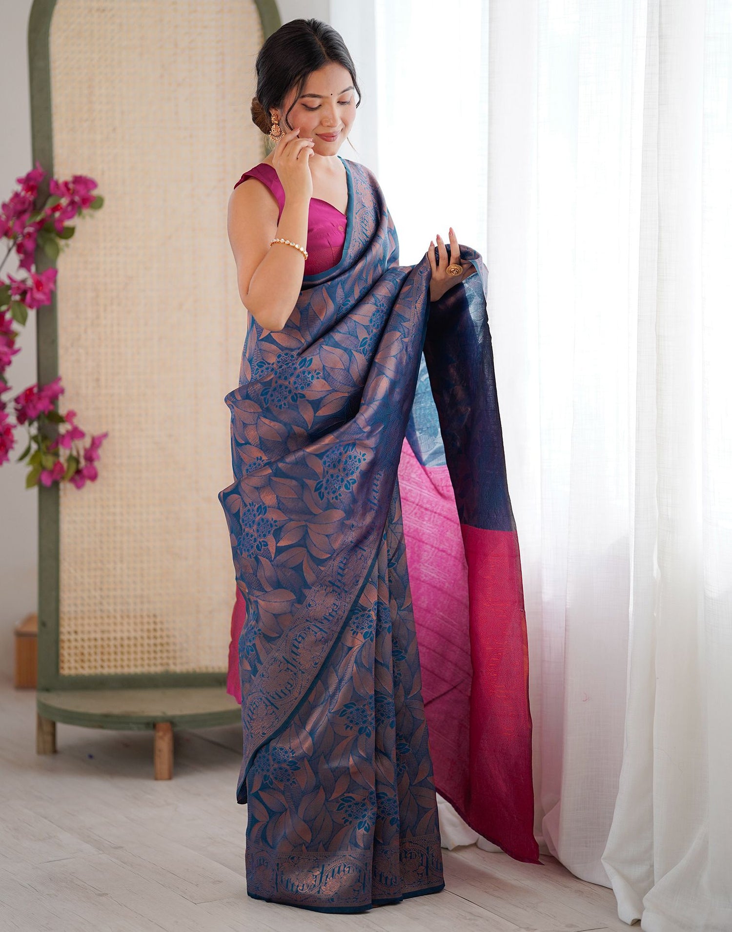 Rama Blue Silk Woven Banarasi Saree