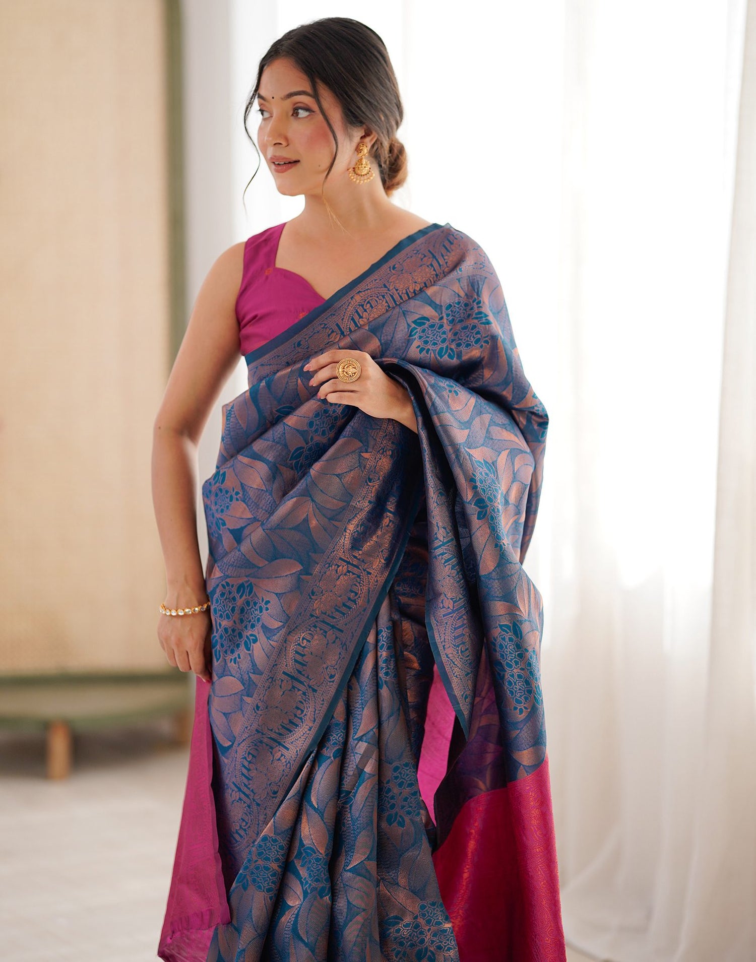 Rama Blue Silk Woven Banarasi Saree