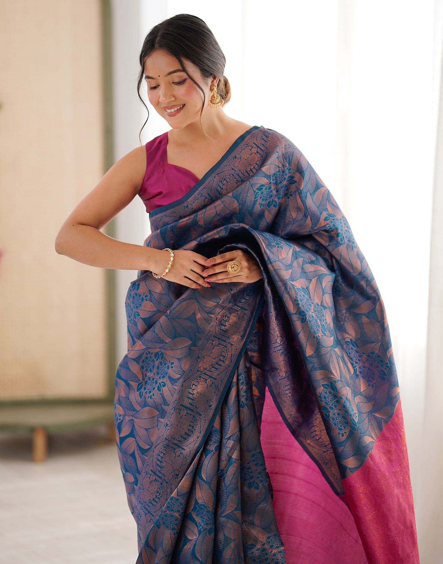 Rama Blue Silk Woven Banarasi Saree