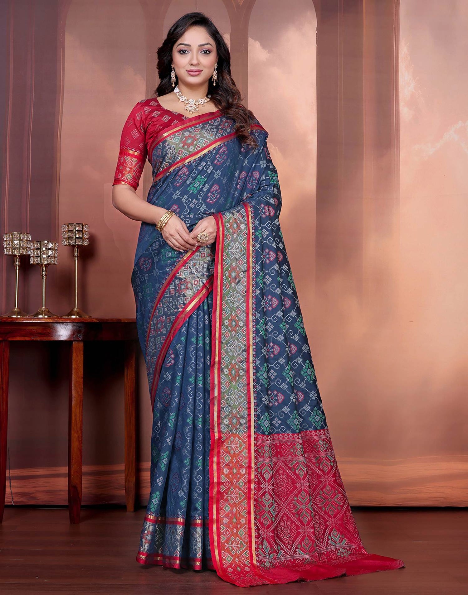 Navy Blue Silk Woven Patola Saree
